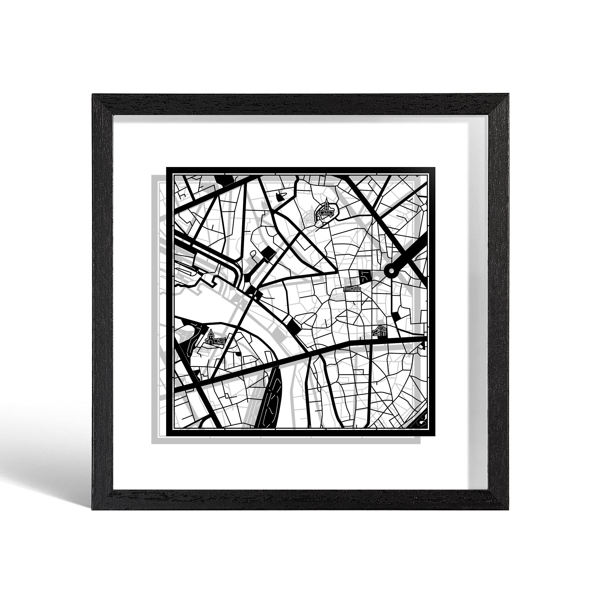 O3 DESIGN STUDIO Toulouse Paper Cut Map framed, Black map, Black frame, 23x23 cm, Gift Boxed, 2 background color, self-changing, Paper Art