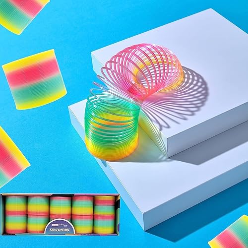 Miniatura 3 de The Dreidel Company Resorte helicoidal de plástico, diseño de arco iris mágico que brilla en la oscuridad, recuerdo de fiesta, relleno de bolsa de