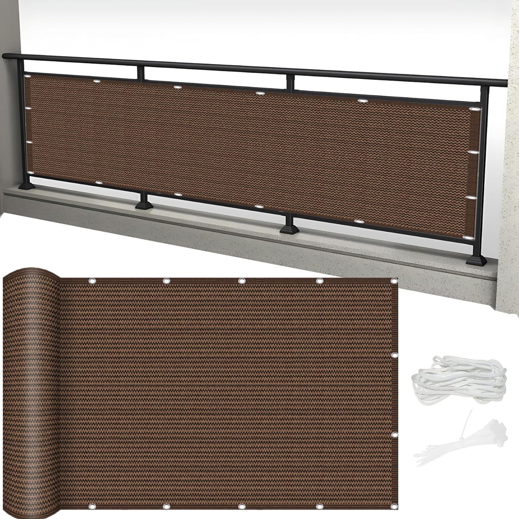 Toile ombrage auvent respirant pour créer un coin frais et abrité sur votre grand balcon marron