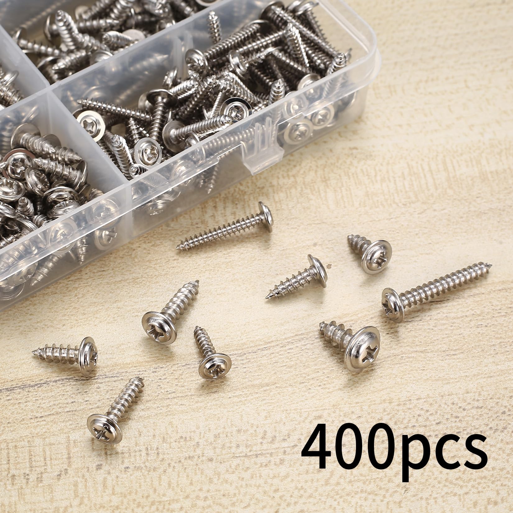 400 PcsSelf Tapping Screws Metal, M3 M3.5 M4 M5 Pan Head Wafer Head Screws with Washer - Image 4