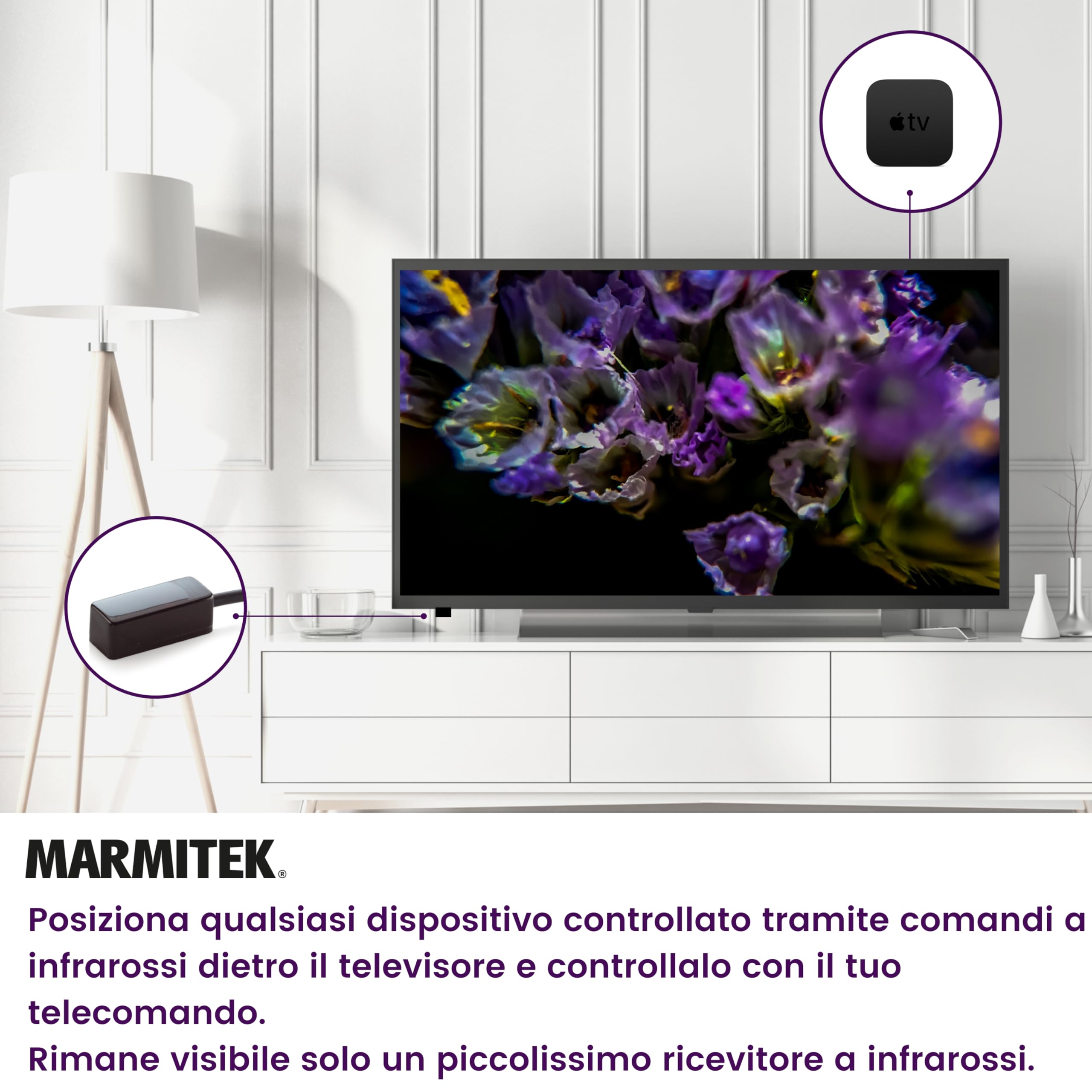 Ripetitore Infrarossi - Marmitek IR100USB - Controlla i dispositivi dietro la TV con il tuo telecomando - Metti i dispositivi AV fuori dalla vista - Alimentazione tramite uscita TV USB