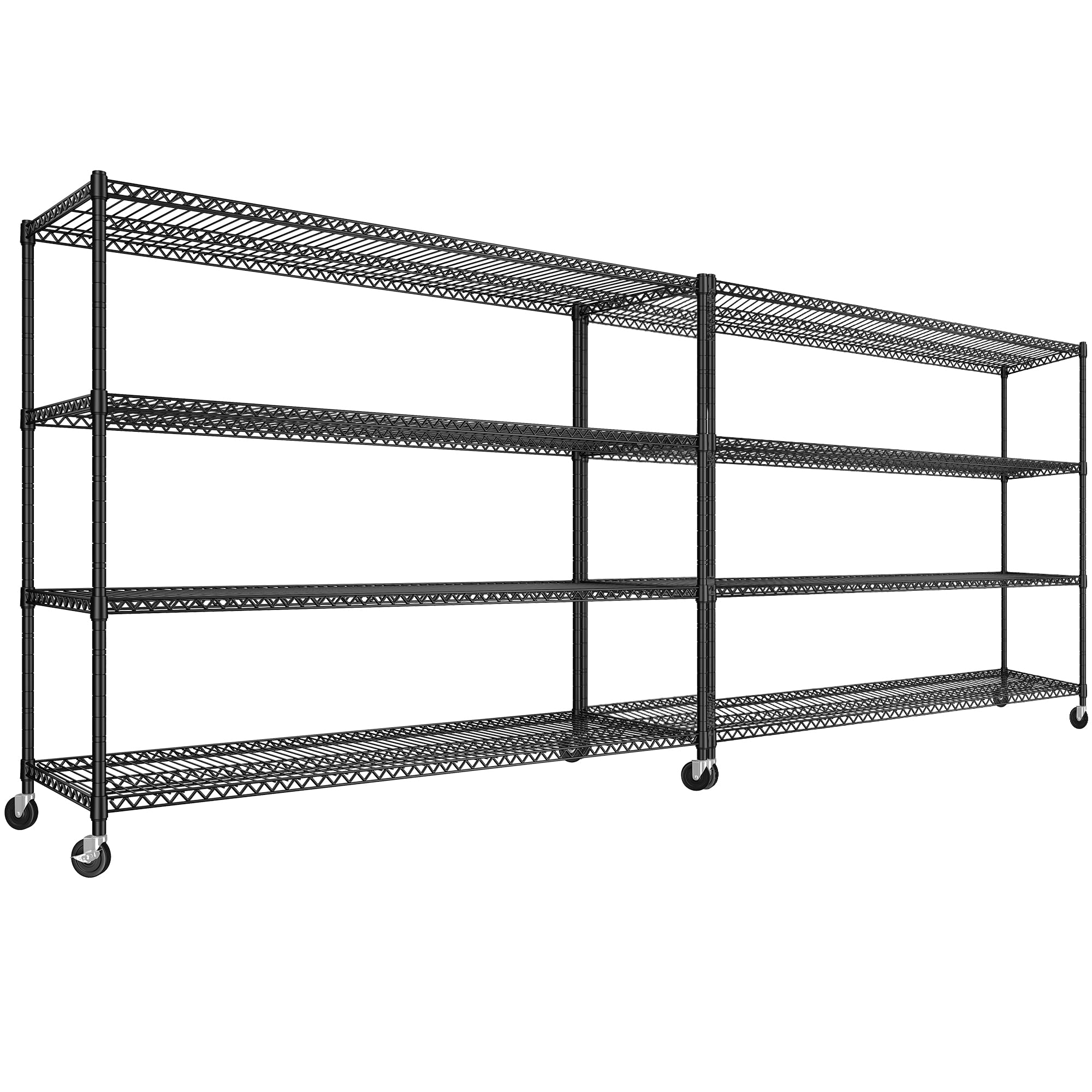 REIBII 60''W Storage Shelves 2399LBS Metal Shelving Unit with Wheels & Feet, 4 Tier Garage Shelving Heavy Duty Adjustable Wire Shelf for Pantry