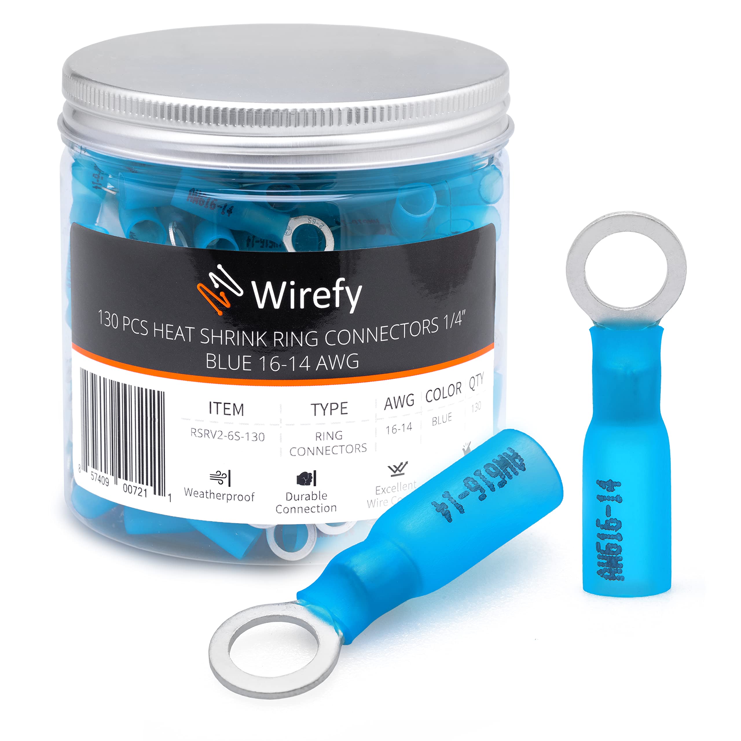 Wirefy 130 Pièces Cosses Électriques à Sertir Ronde M6 - Kit de Cosses a Oeil Thermorétractables pour l'Automobile - 1,5-2,5 mm²