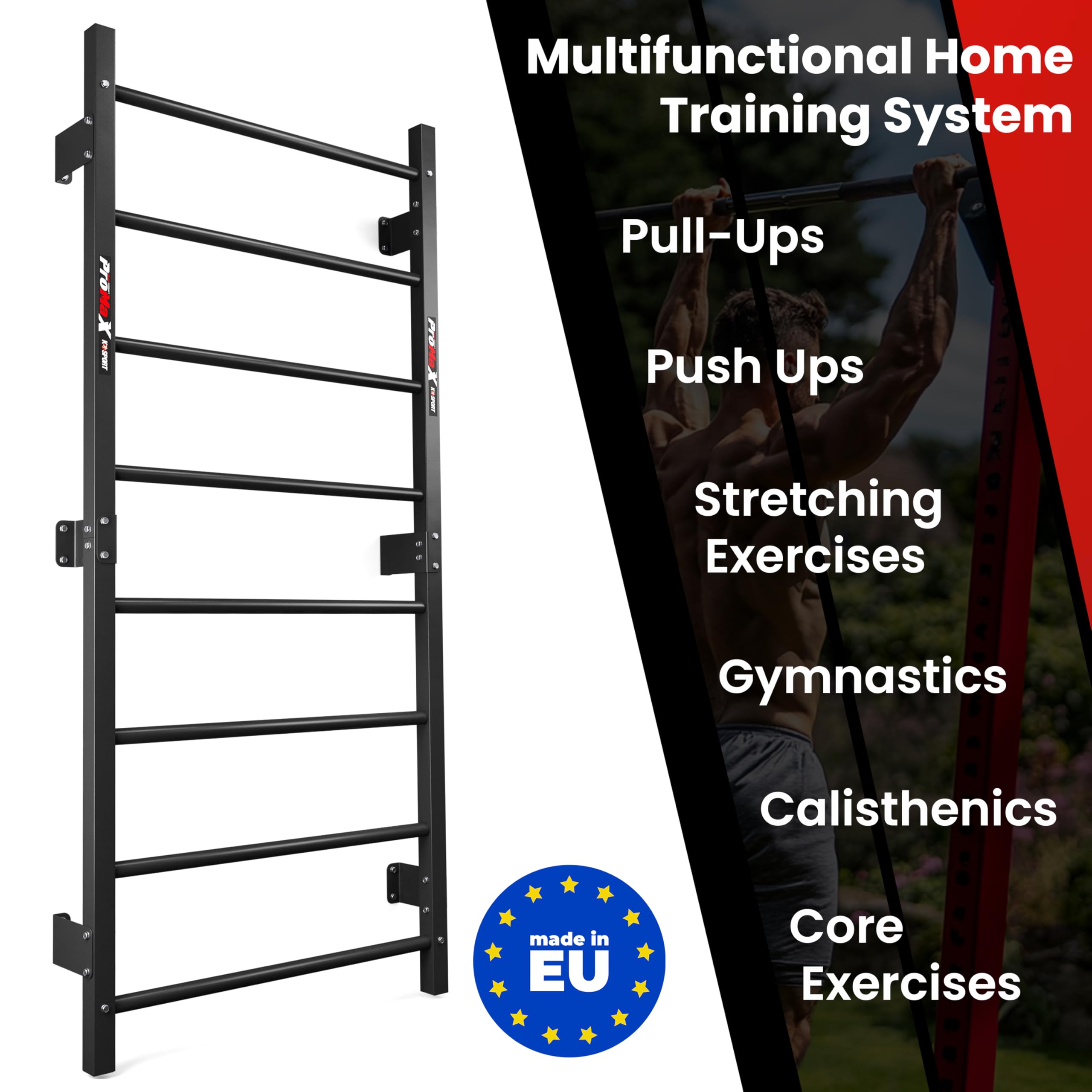 K-Sport: Sprossenwand mit 8 Sprossen I Klettergerüst bis 250kg belastbar I Metall-Kletterwand zur Wandmontage für Erwachsene & Kinder, inkl. E-Book