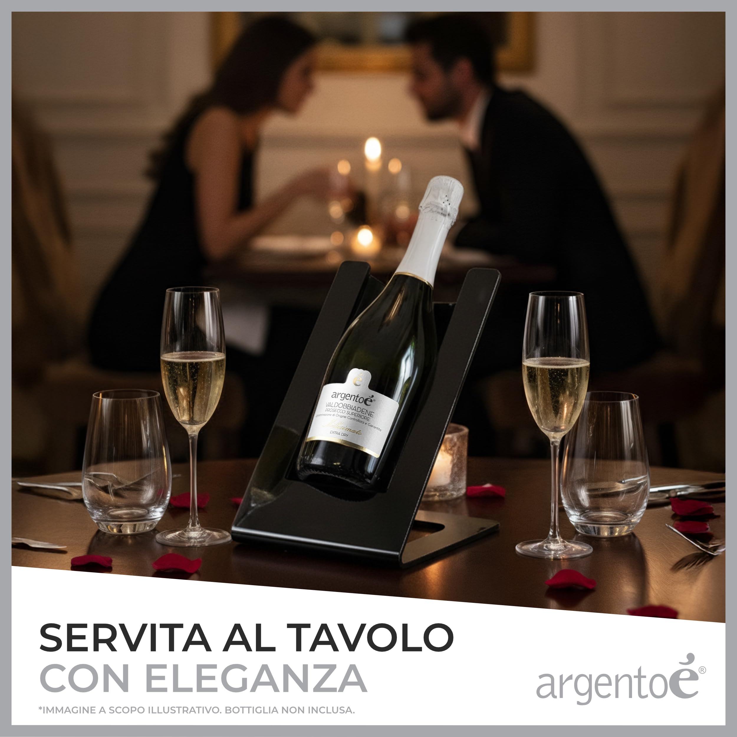 argentoè Gelette Raffredda Bottiglie Vino - Portabottiglie Refrigerante e Glacette Termica da Tavolo - Espositore per Spumanti e Champagne Senza Ghiaccio (Nero) + Elemento Accumulatore Aggiuntivo
