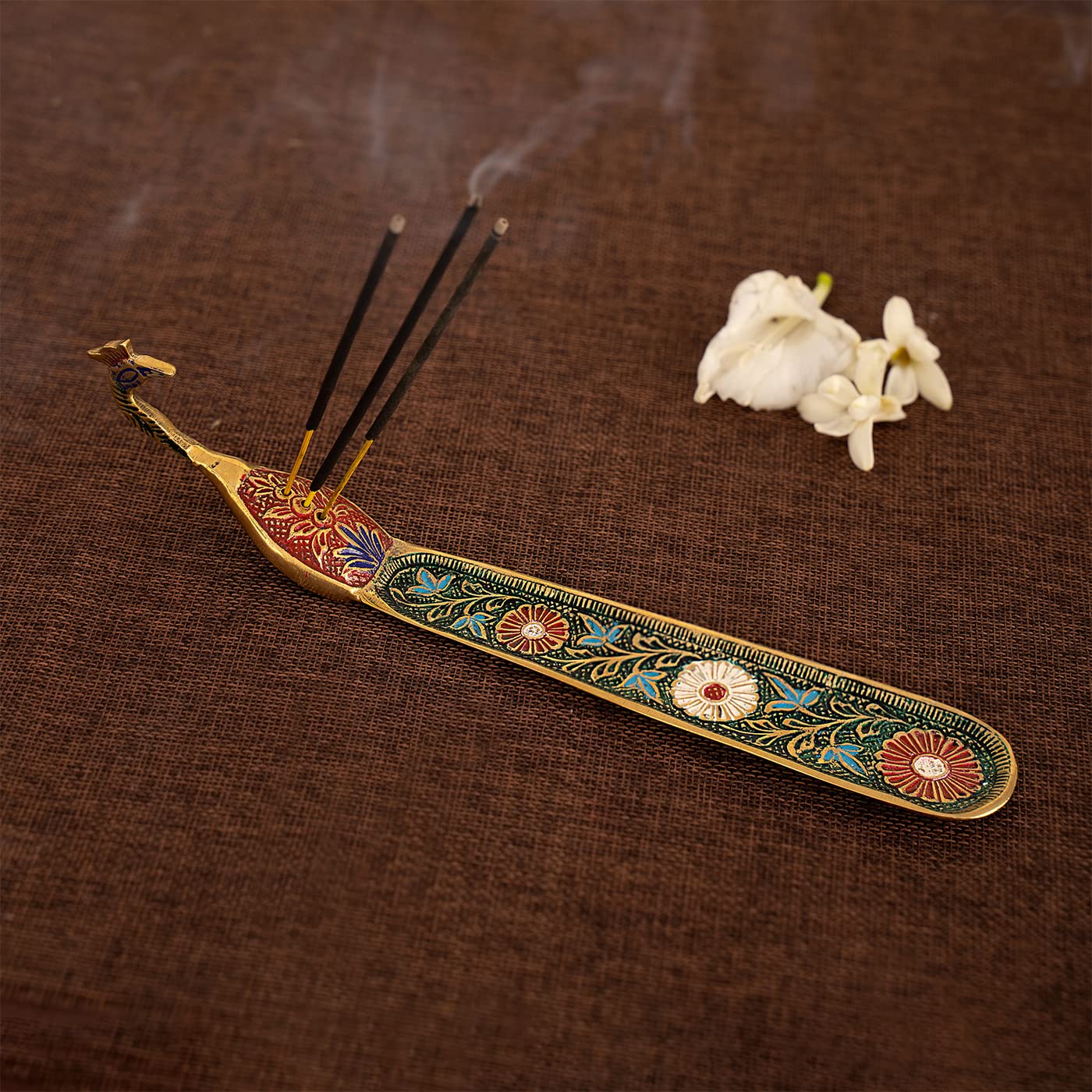 DecorTwist® Brass Incense Stick Holder (2.1" Height, 137 Grams) | Peacock Design Agarbatti Stand for Diwali Pooja Incense Burner Dhoop Stick Holder for Home, Office,Temple 1 Piece