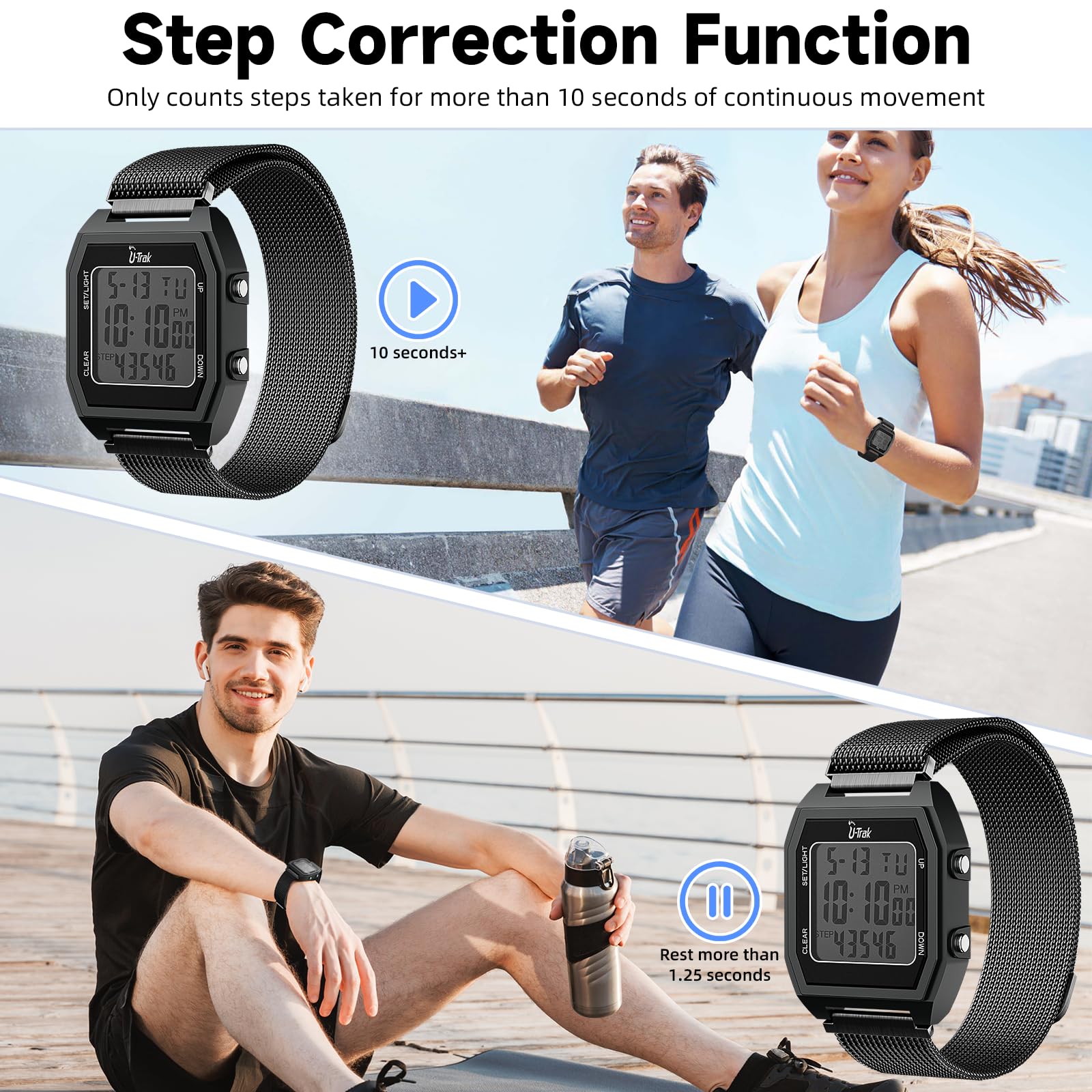 Relojes con podómetro 3D para caminar, relojes simples con correa magnética, resistente al agua, con correa magnética para hombres, mujeres, niños y personas mayores