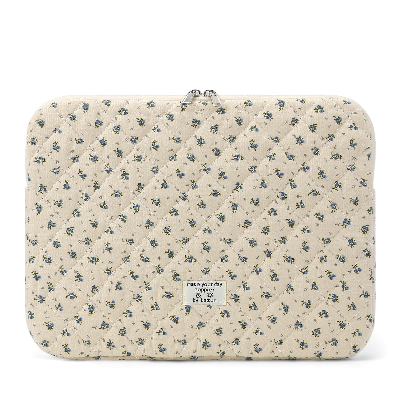 BBIQI Cute Laptop Sleeve 13-15 Inch Laptop Accessories Aesthetic Quilted Computer Bag with Flower Puffy Printing for MacBook