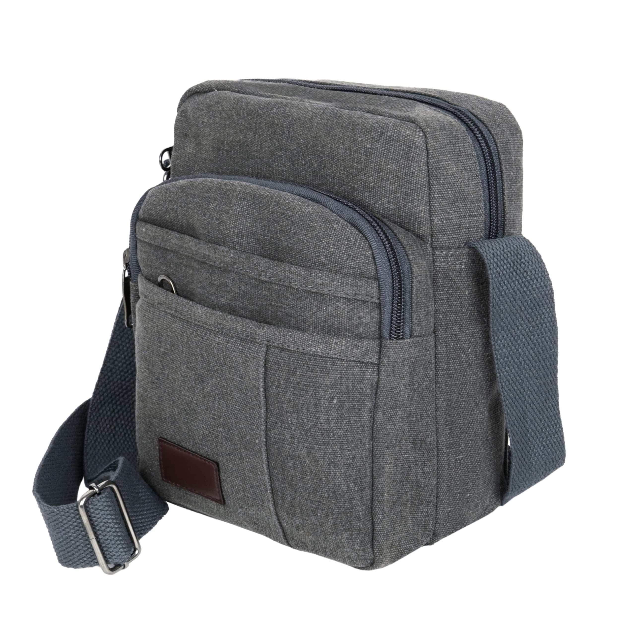 Canvas Sling Bag For Men & Women Multi-Compartment Cross Body Travel Office Business Messenger One Side Shoulder Bag With Adjustable Strap (Grey - 19 x 11 x 24 CM)-image-2