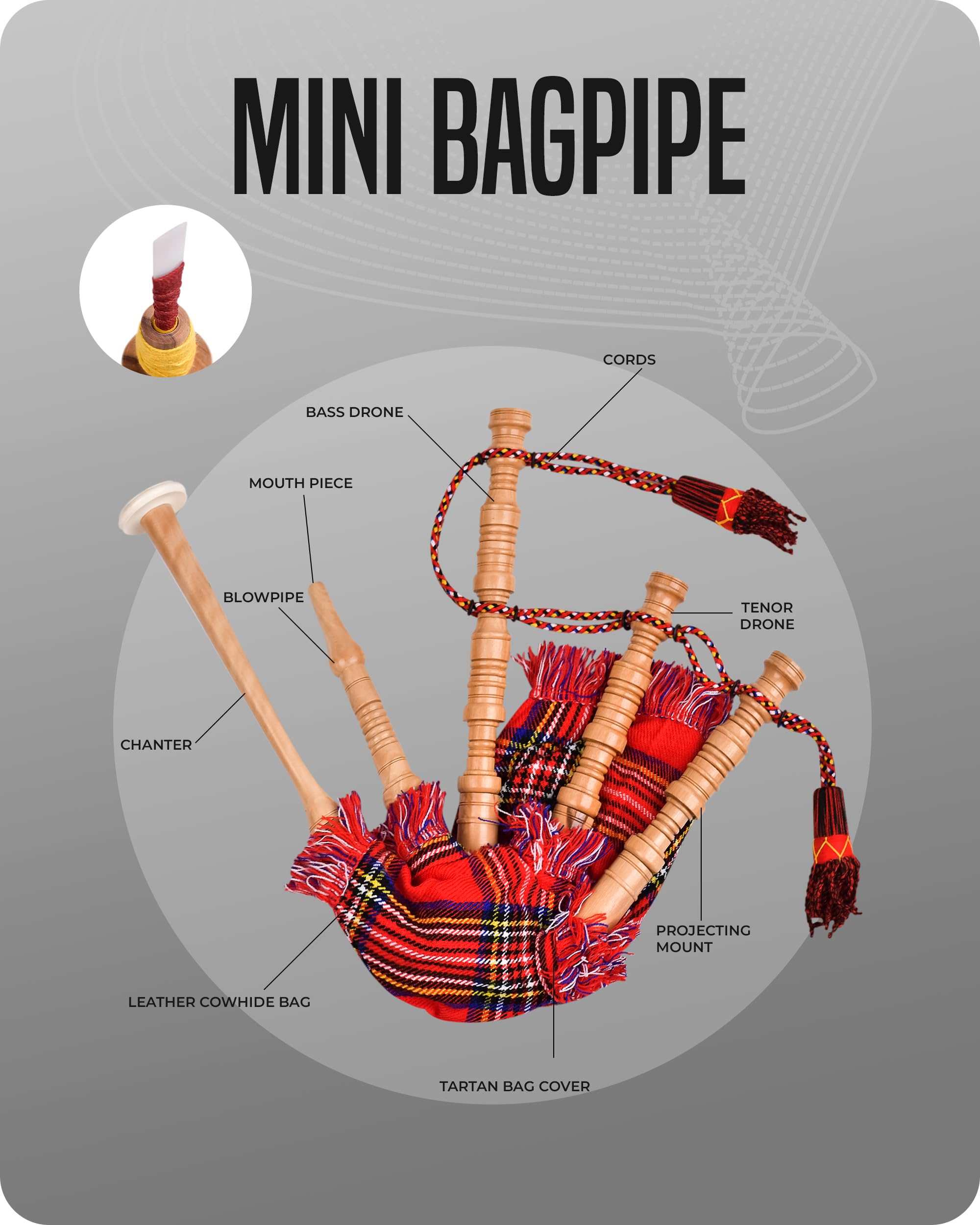 Mini Miniature Bagpipe, Rosewood Bagpipe for Beginners Playable Gift. (RoyalStewart) - Image 3