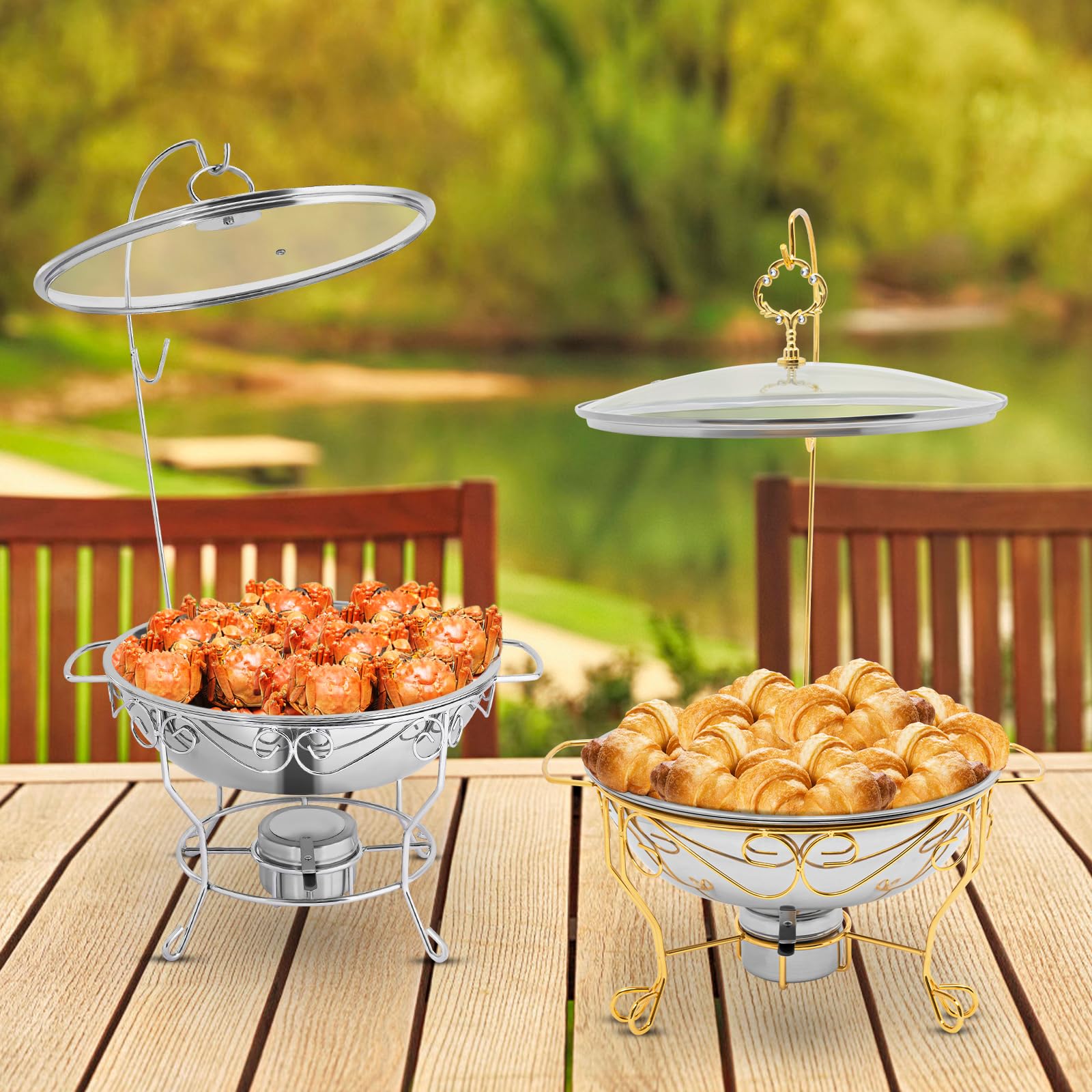 Professionale Chafing Dish Acciaio Inox Riscaldatore Piatti Rotondo Restauro Credenze Posate Professionali contenitori INOX Credenza Riscaldante (Oro)