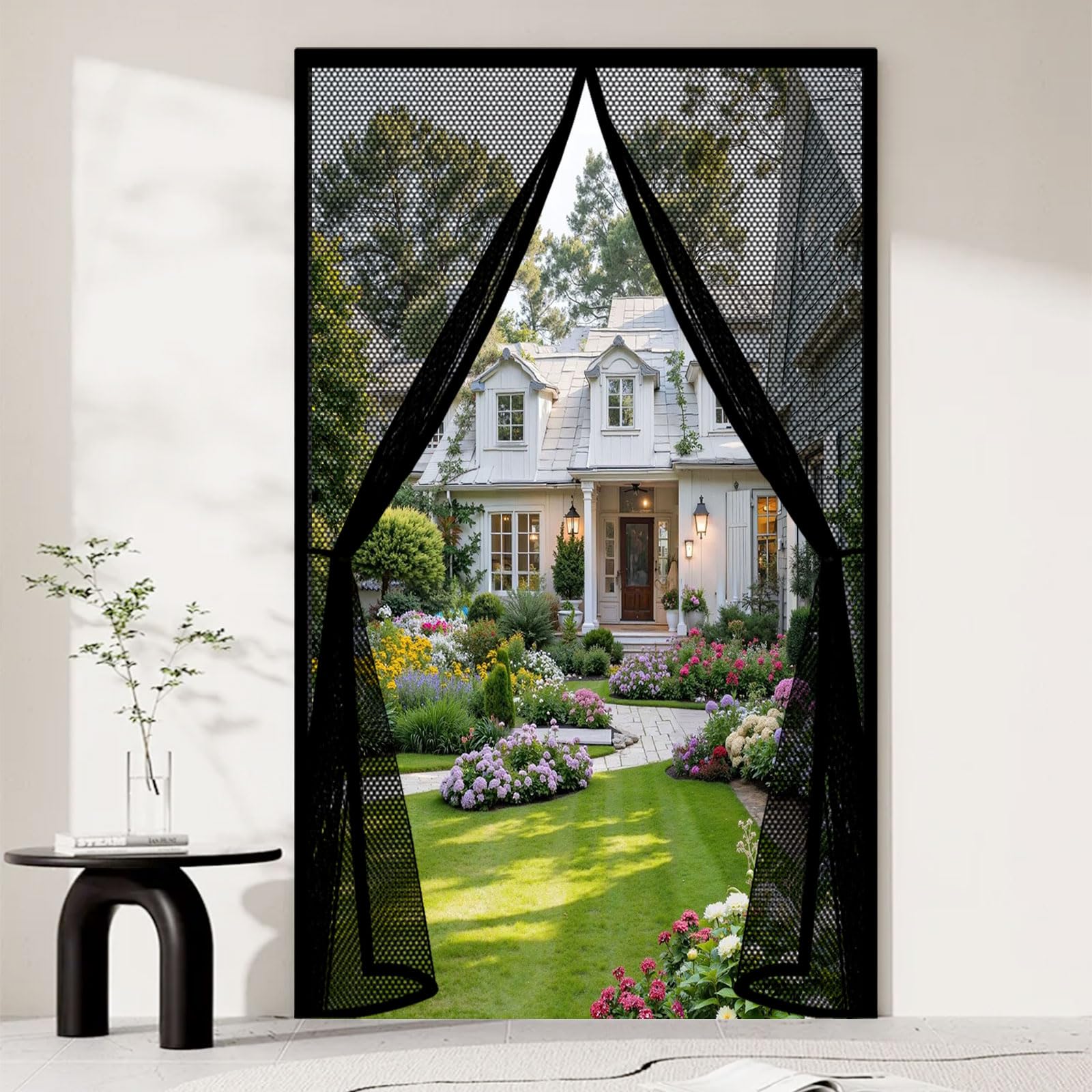 Guojun Black Fly Screens For Doors 145 X 300 Cm Heavy Duty Self-Sealing No Gap Anti Mosquito Screen Mesh Curtain Easy To Install Without Drilling For Patio Bedroom Sliding Kitchen,
