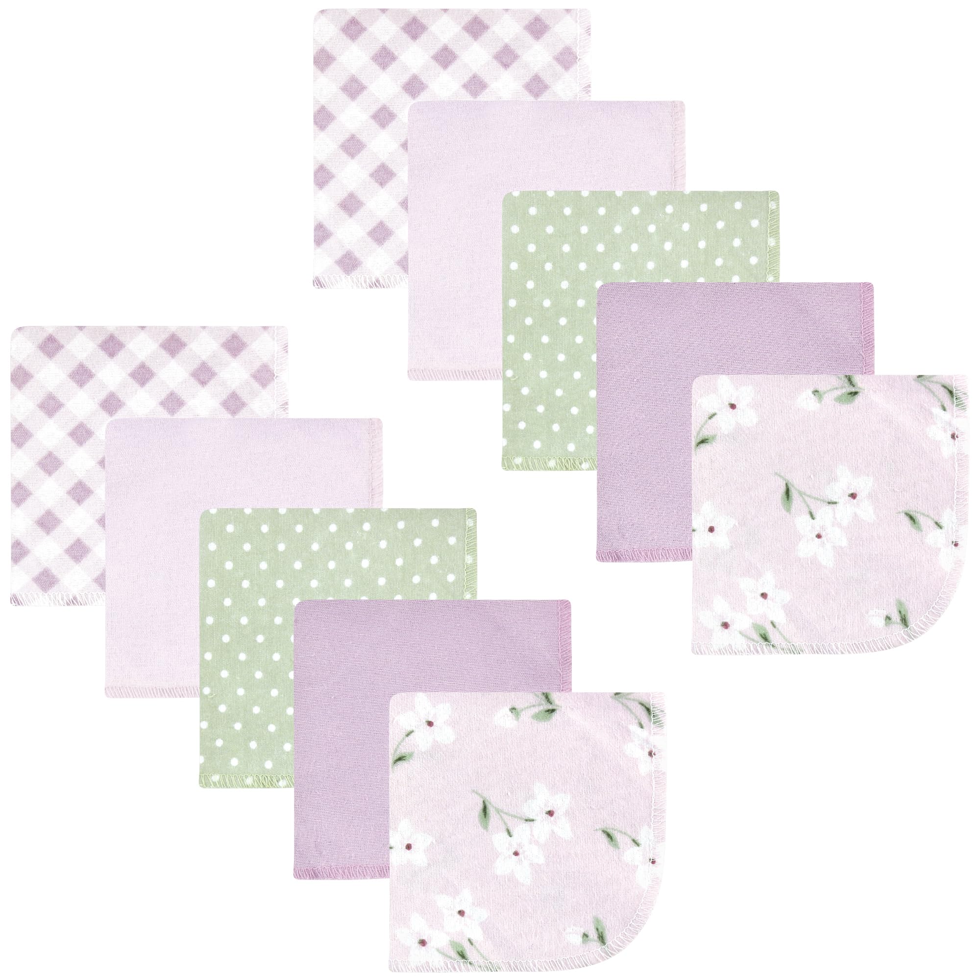 Hudson Baby Unisex Baby Flannel Cotton Poly Washcloths, Purple Dainty Floral 10 Pack, One Size