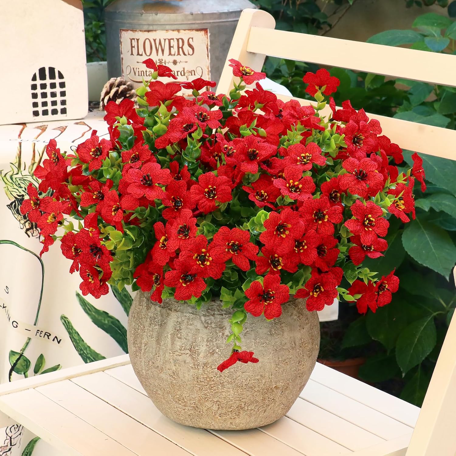 Kingsboomy Artificial Flowers for Outdoors, Faux Plants Flowers, 12 Bundles Silk Colorful Fake Flowers Eucalyptus Realistic UV Resistant for Outside Home Planter Porch Patio Yard Decor (12, Red) - Image 6