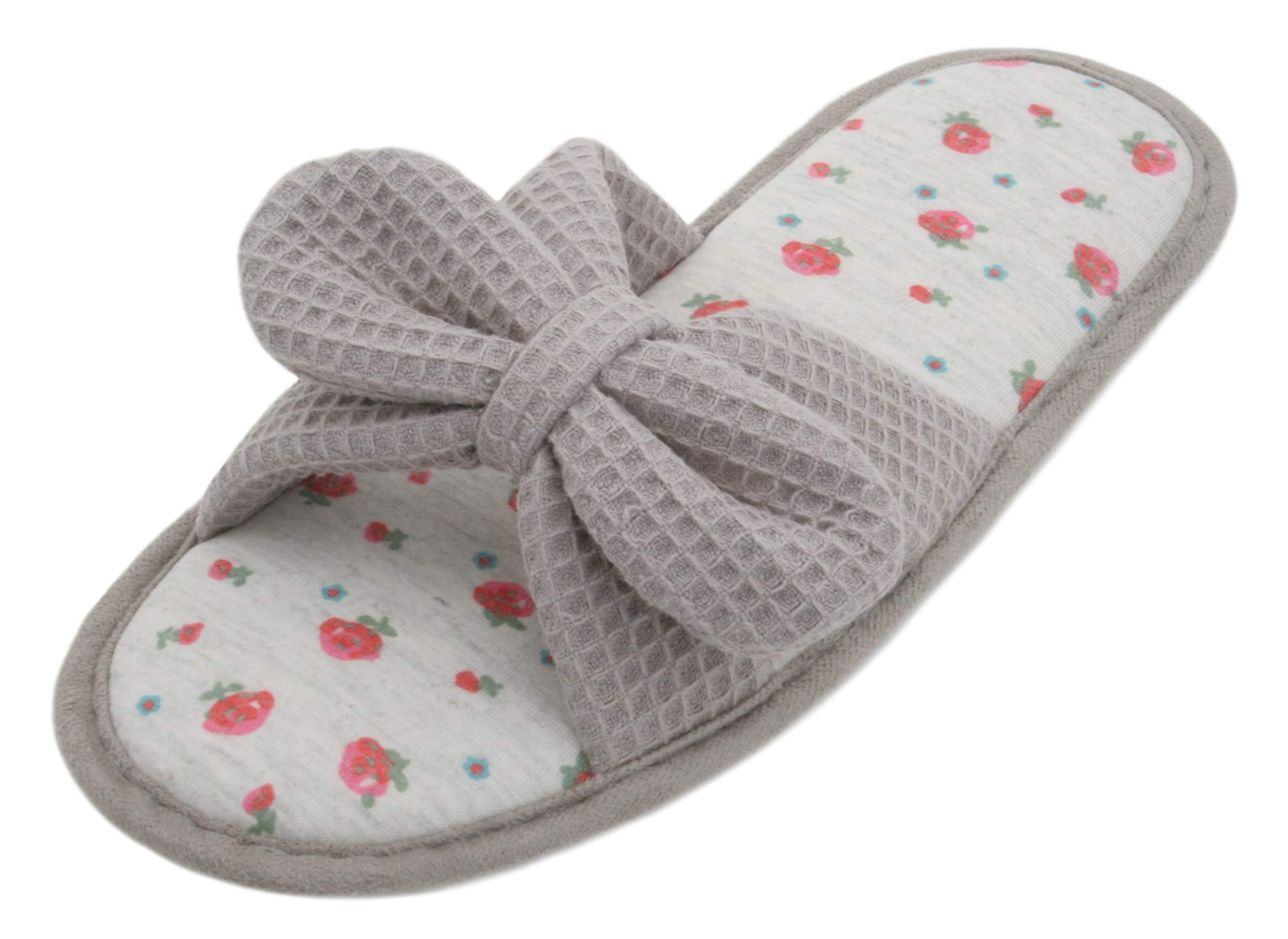 Slumberzzz Ladies Waffle Bow Open Toe Mule Slipper