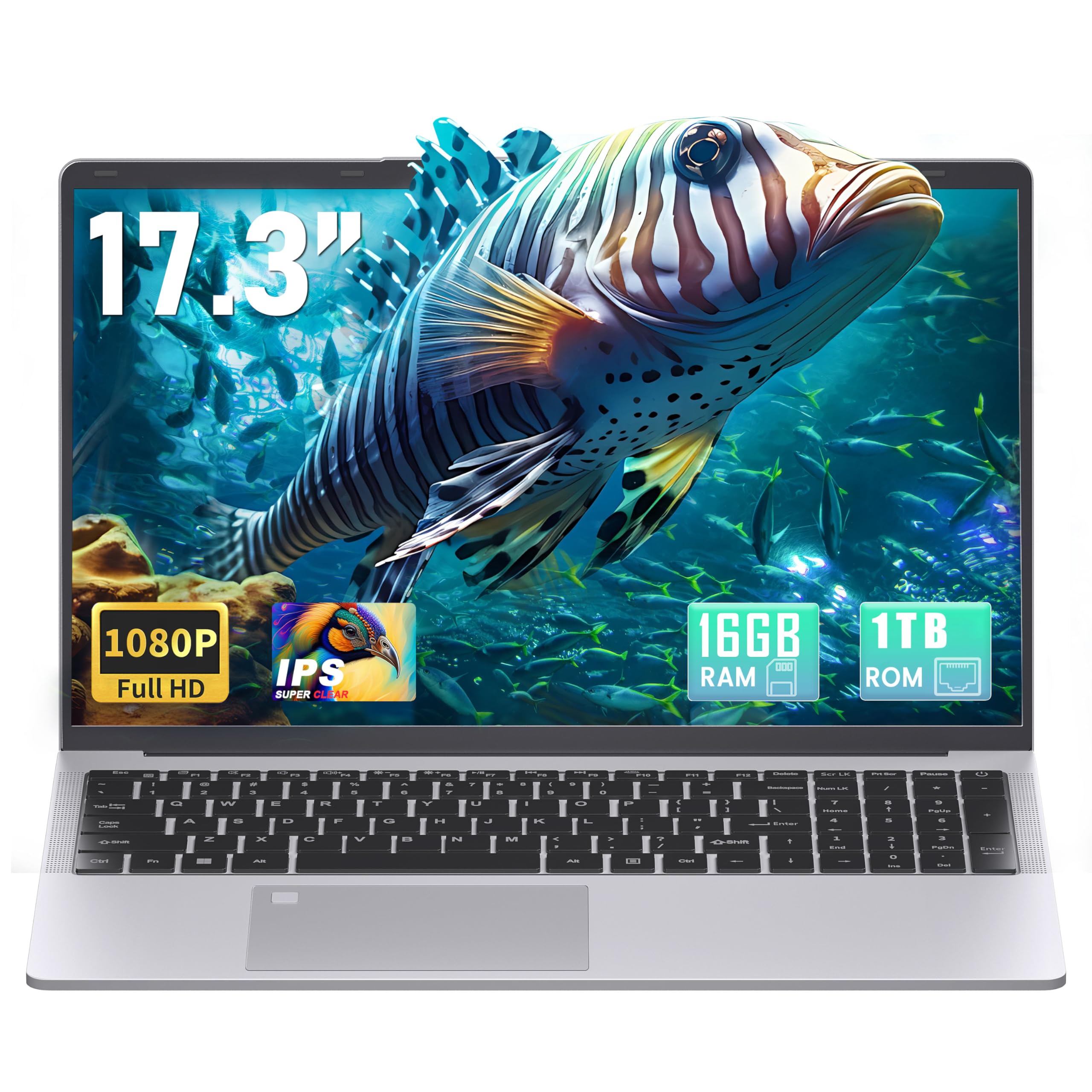 17,3 Zoll Laptop, 16GB RAM, 1TB SSD, 6500Y CPU bis zu 3,40 GHz über 3250C | FHD IPS Display, Fingerabdruck, Backlit-Tastatur, HDMI, WLAN, Business Notebook für Büro, Studium, Home, DE Tastaturfolie