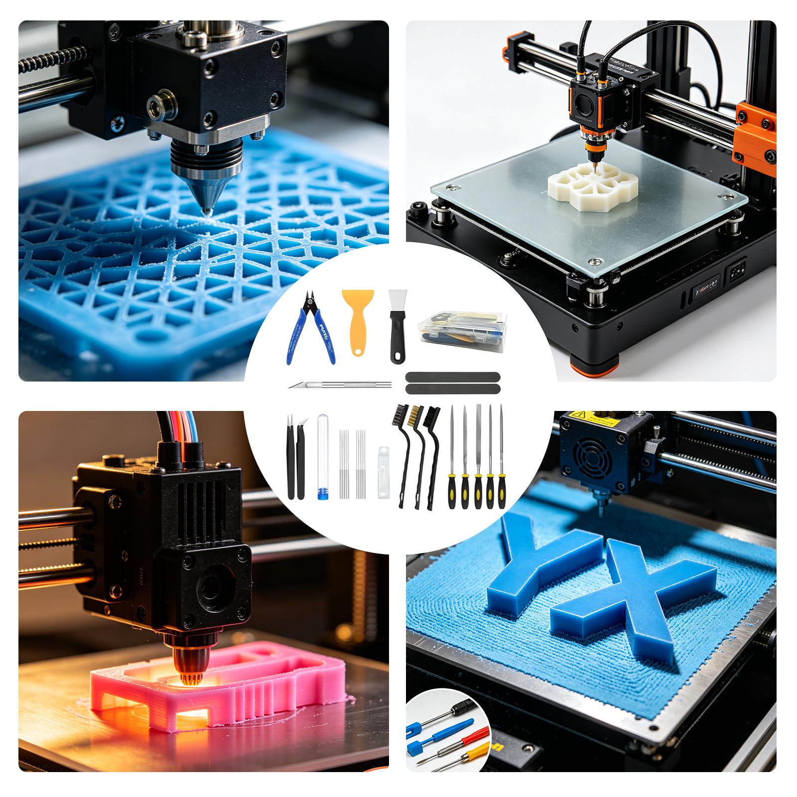 Set di strumenti per stampante 3D, kit di accessori per stampante 3D da 30 pezzi, set di pulizia e rimozione sbavature, pinzetta, taglierina, lime per aghi, spazzole di pulizia, barre per levigatura e