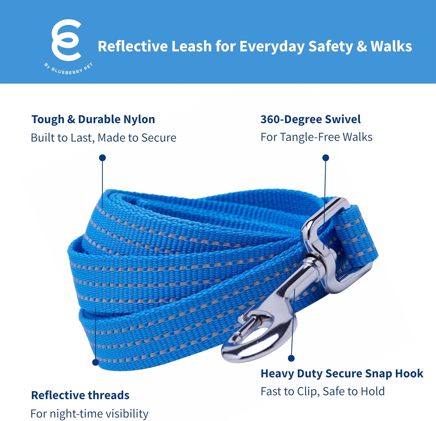 Blueberry Pet Dog Harness and Leash Set, Puppy Essentials for Large Dogs, Medium Sized Dogs, and Puppies, Reflective Dog Collar, Leash 4 ft, Harness, French Blue, Award Winning Brand