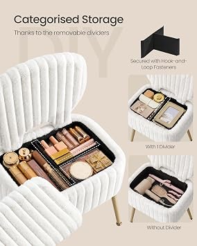 SONGMICS Vanity Chair, Makeup Stool with Folding Backrest
