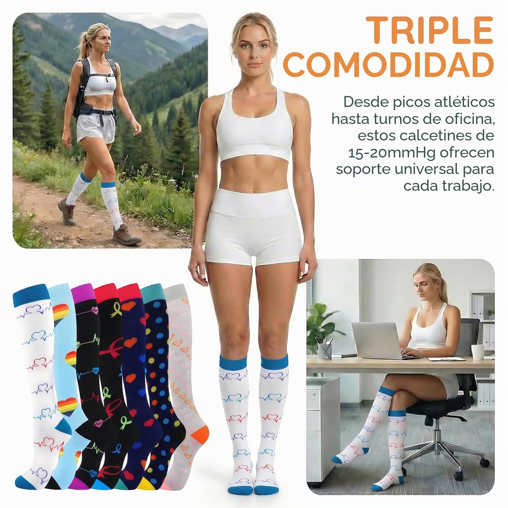 Calcetines de compresión (7 pares) para mujeres y hombres Circulación 20-30 mmhg El calcetín alto hasta la rodilla es el mejor apoyo para atletismo Correr, Ciclismo