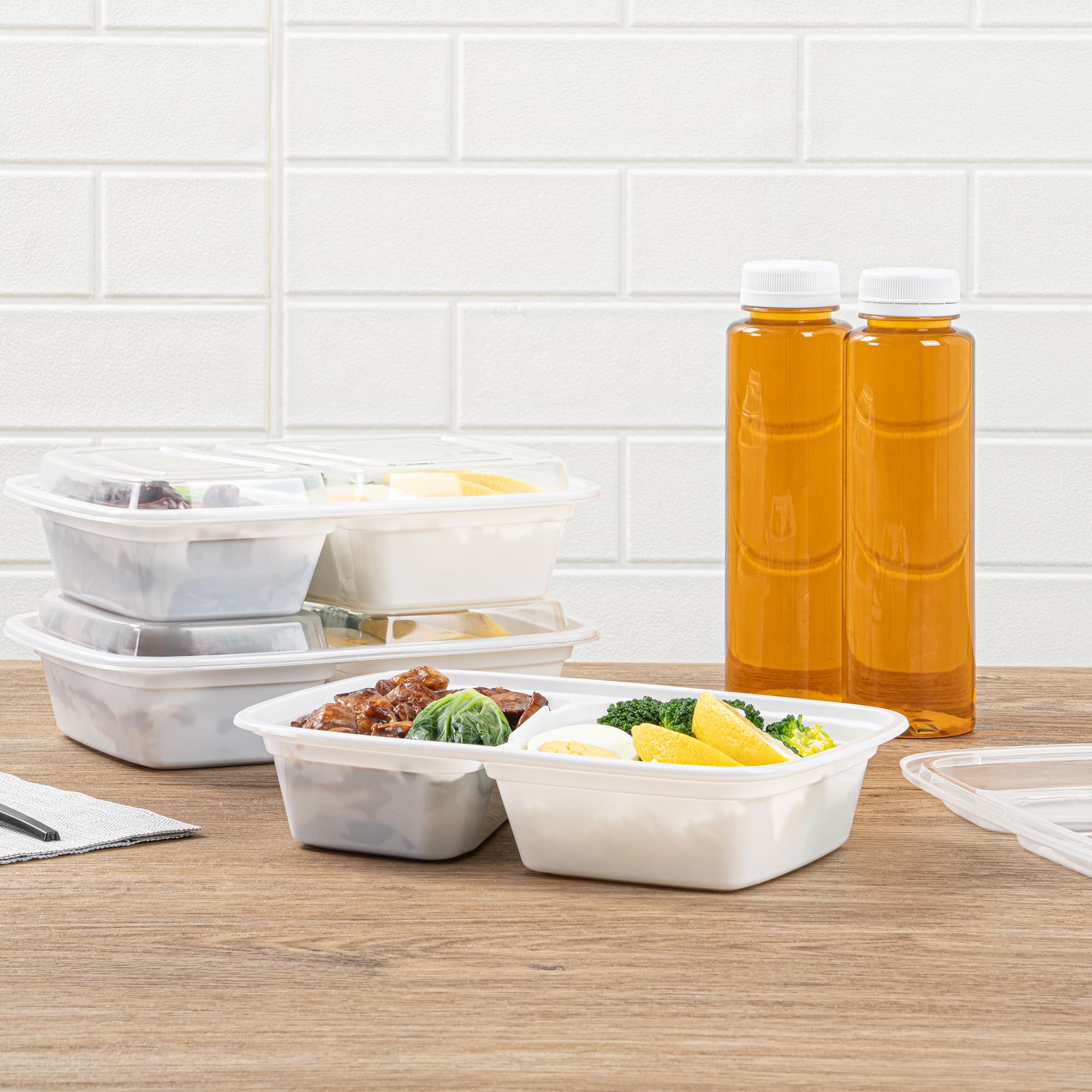 Asporto - Recipientes de preparación de comidas de 2 compartimentos de 32 onzas, 100 recipientes de preparación de comidas sin BPA, aptos para microondas, desechables, recipientes de plástico blanco