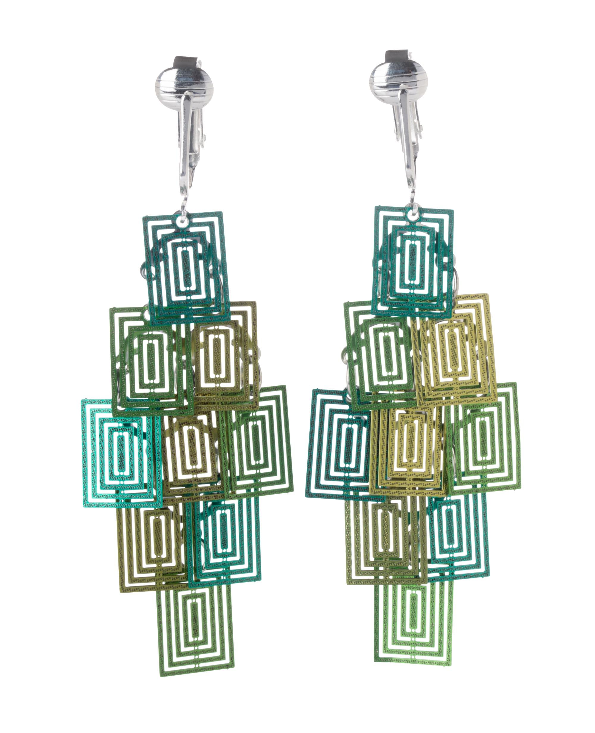 Aloha Earrings Non Pierced Clip On Multi Layer Rectangles Dangling Earrings