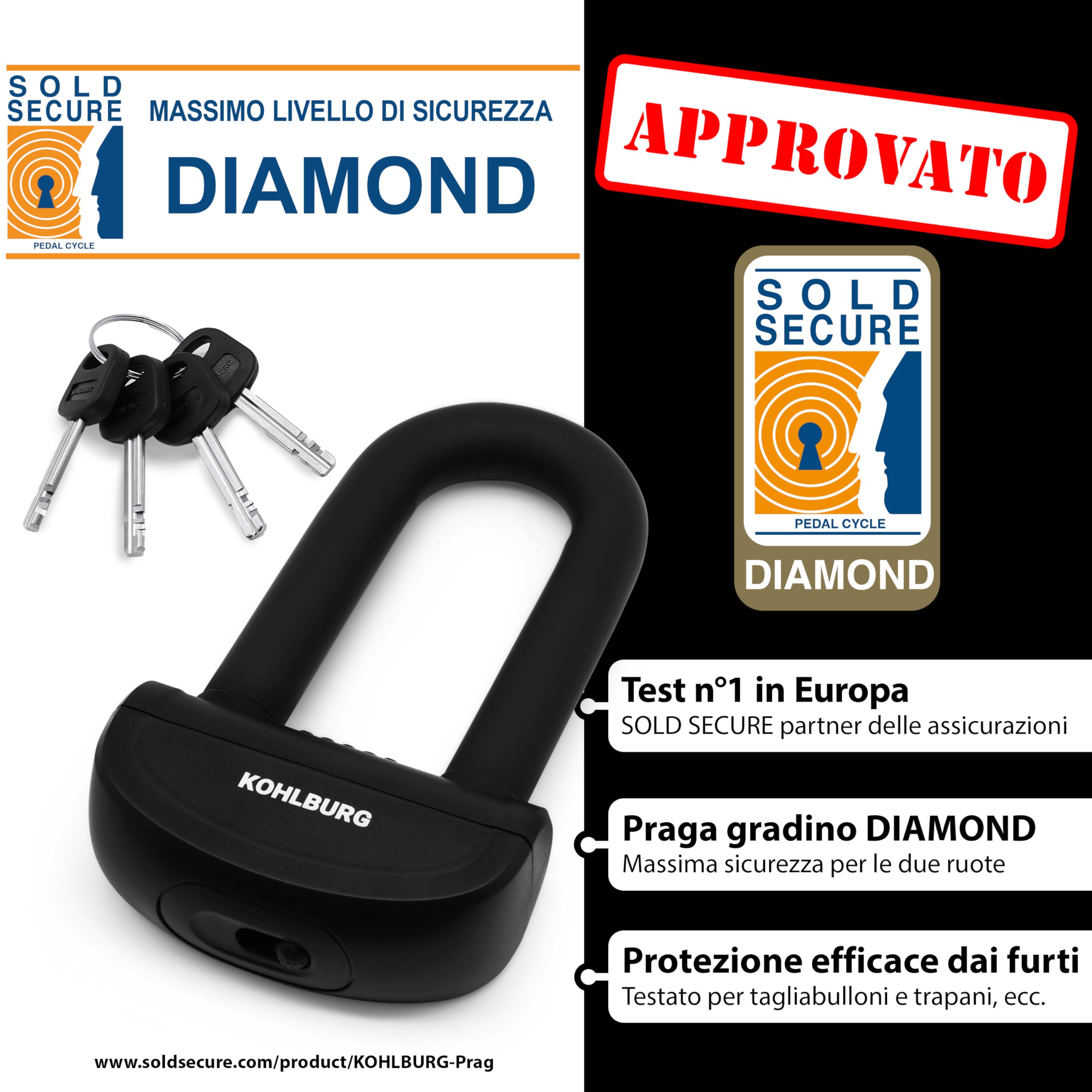 KOHLBURG antifurto moto sicuro – blocca disco con livello di sicurezza massimo 15+ – blocco ruota posteriore da 16 mm – protezione antifurto per moto, scooter & ciclomotore