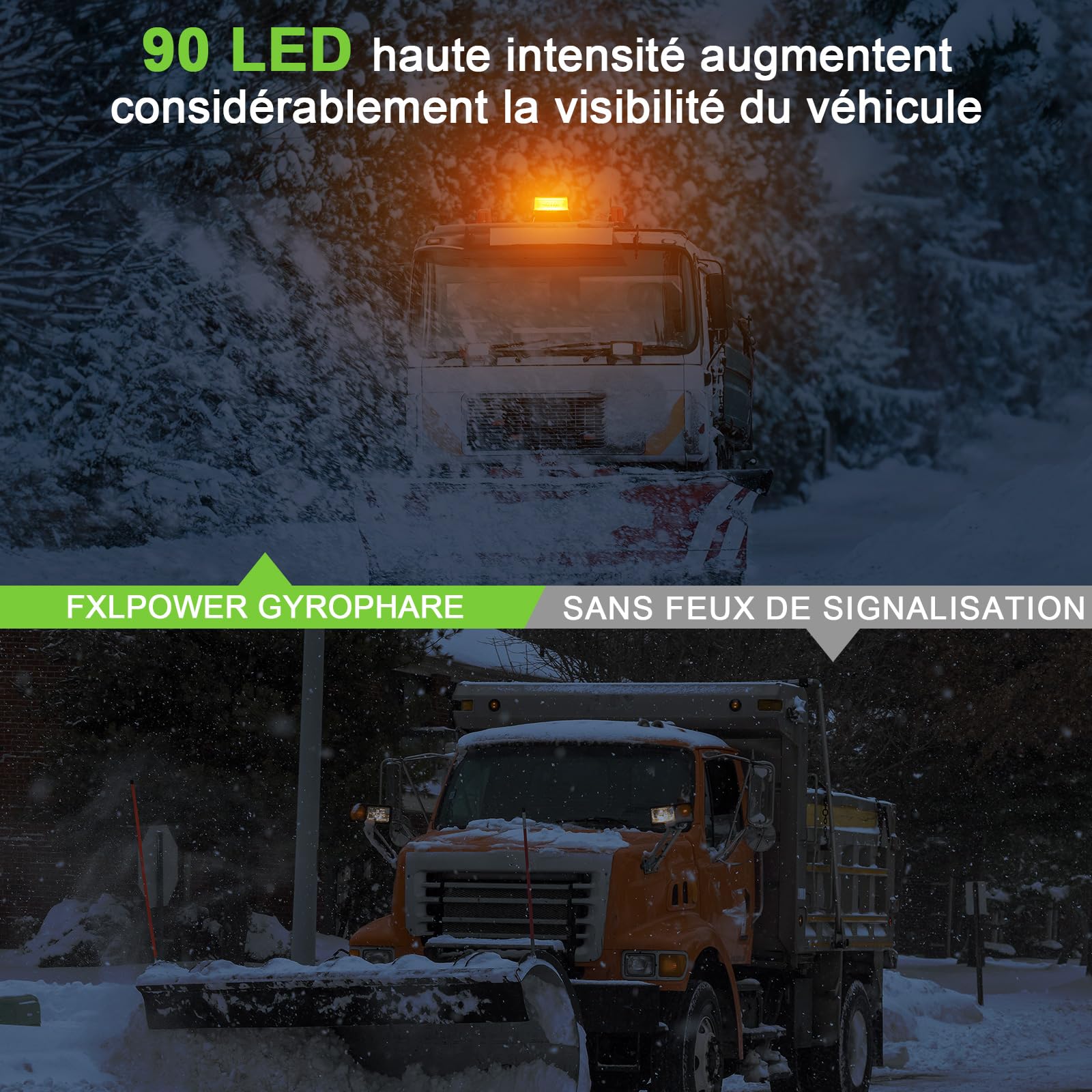 Gyrophare LED Orange sans Fil, Feu d'Avertissement Rechargeable | Socle Aimanté, Panneau Solaire, Étanche IP65, pour Tracteur, Camion et Chantier, 2 Modes Flash