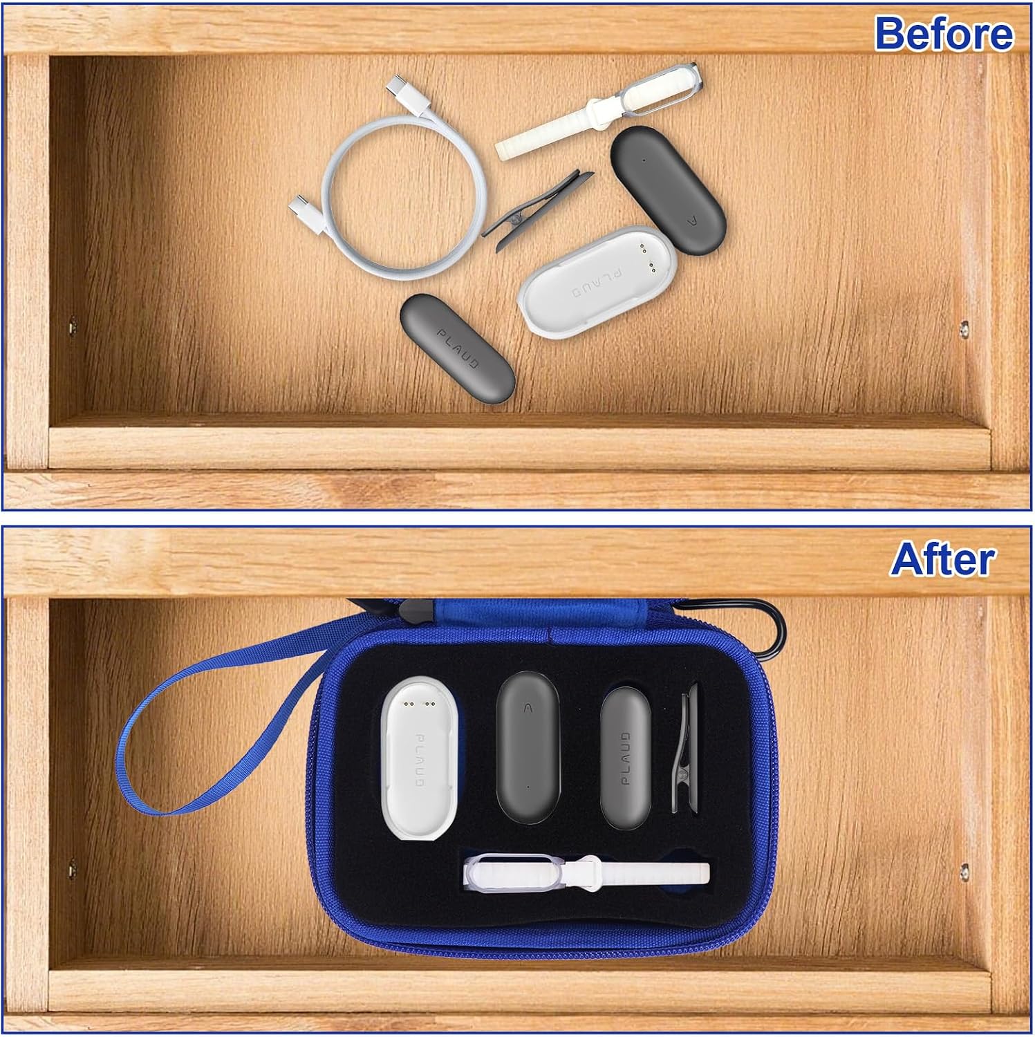 YouKnow Hard Case Compatible with PLAUD NotePin/NotePin S AI Voice Recorder - with Custom Foam Insert Holds Recorder, Magnetic Pin, Clip, Dock, Wristband & Cable (Case Only) (Blue) image 5