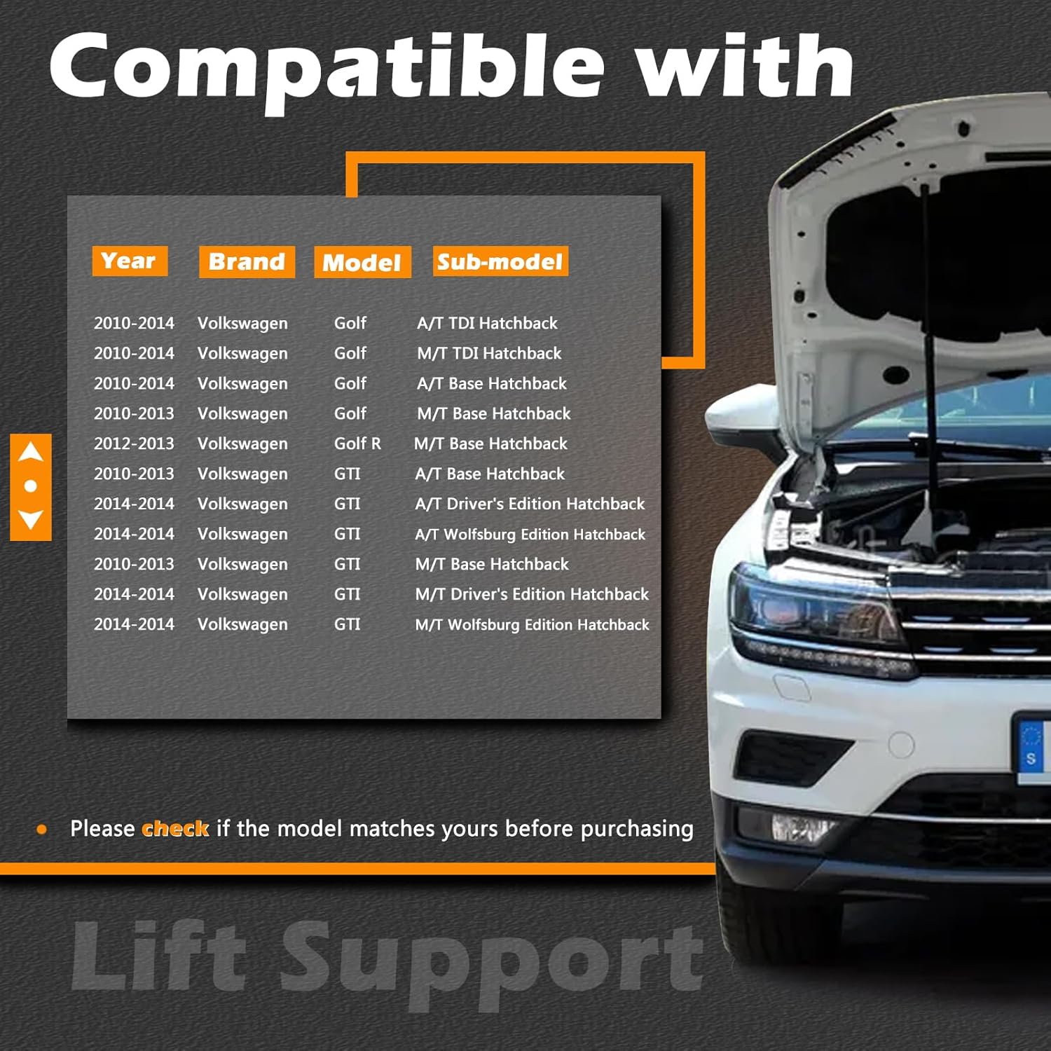 2Pcs 17.28IN Liftgate Trunk Struts Lift Supports Compatible with Volkswagen 10-14 Golf GTI 12-13 Golf R Mark Vi Exc Plus 5K1 Body Shock Gas Spring Cylinder Rear Back Tailgate Hatch Replace 5K6827550D