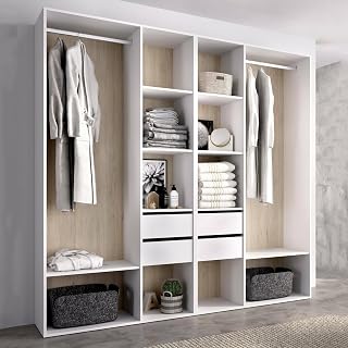 Dmora Guardaroba Grande Brento, Mobile Camera da Letto, Cabina portabiti, Armadio Appendiabiti, 196x45 h205 cm, Bianco e Rovere