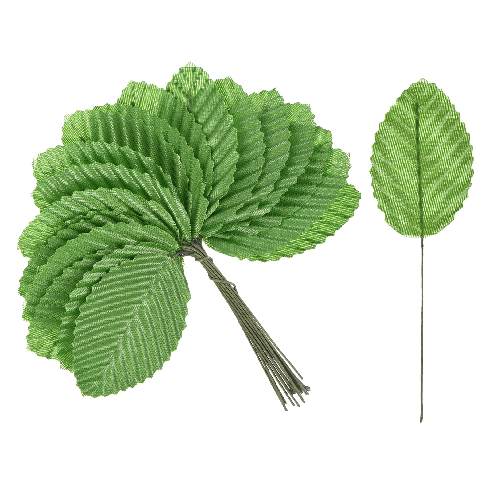 sourcing map 200Pcs Artificial Silk Leaf, Fabric Floral Fake Wire Crafts Leaves for Crafts Home Decorative Christmas Party Decoration Flowers Garland Wedding Decoration, Light Green