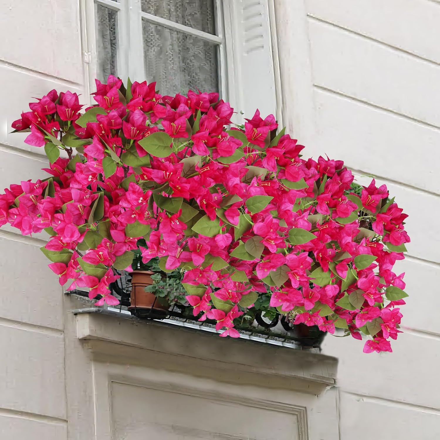 2 Pcs Artificial Flowers Bougainvillea Outdoor Rose Red Faux Bougainvillea Flowers with Stems Artificial Bougainvillea Silk Flowers Branches for Garden Wedding Centerpieces Table Runner Decor - Image 3