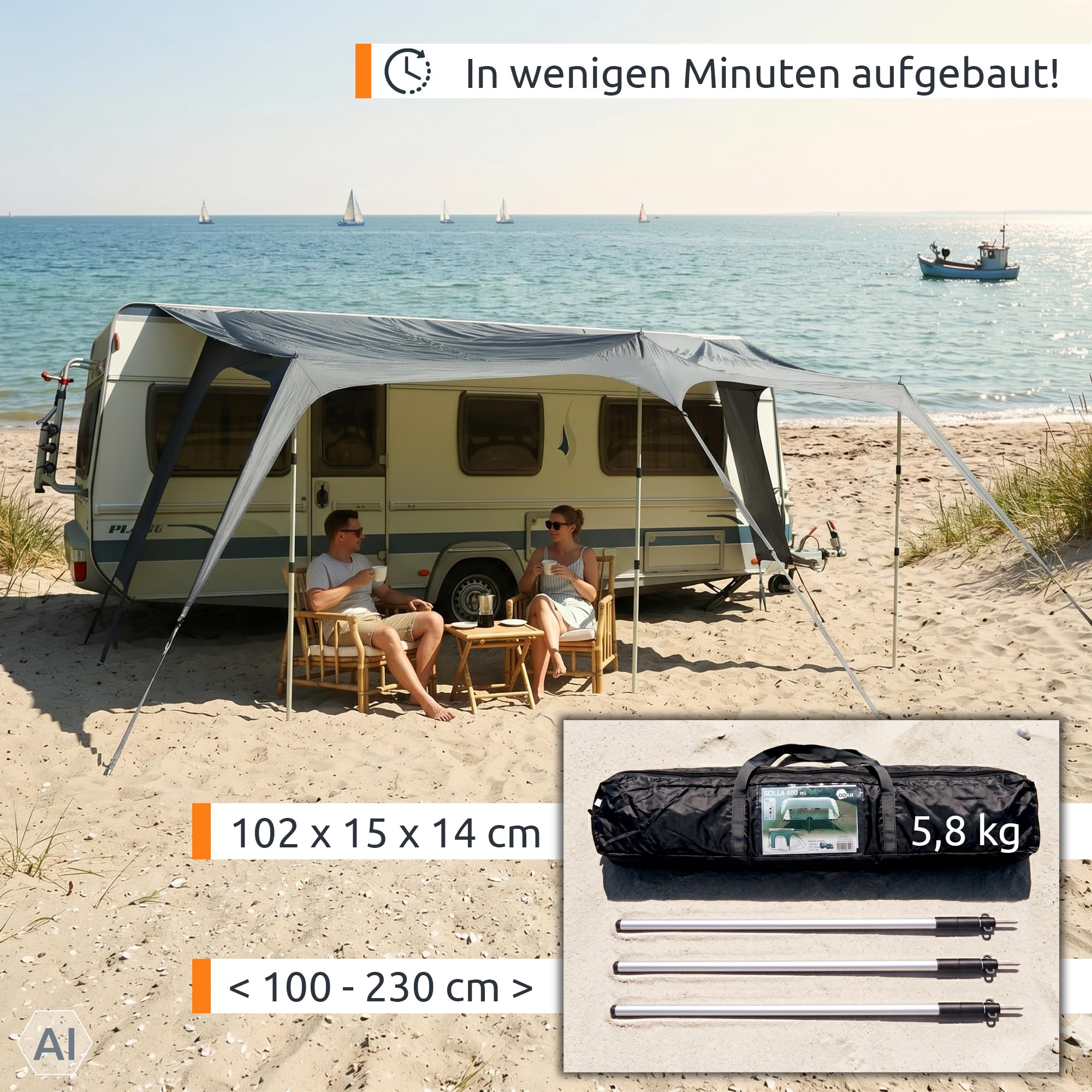 GEAR Scilla PES 450 x 250 Caravan Tarp Sonnensegel Wohnmobil Sonnendach