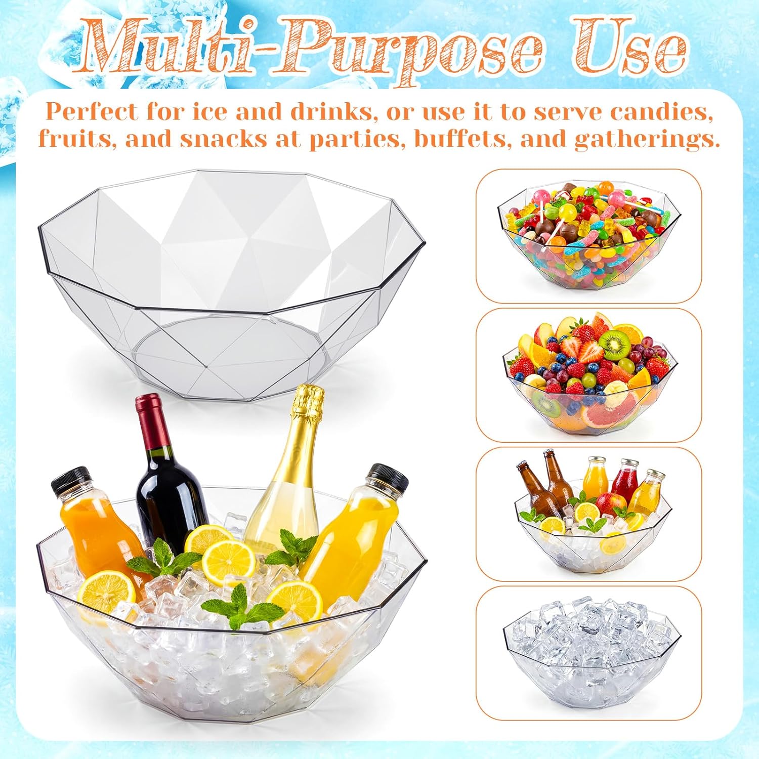 LemonRoad 6 Pcs 4l Clear Plastic Ice Buckets for Parties Beverage Tubs for Cocktail Acrylic Wine Champagne Buckets with 2 Scoops 2 Clamp Drink Cooler Bucket for Parties, Mimosa Bar Supplies, Beer