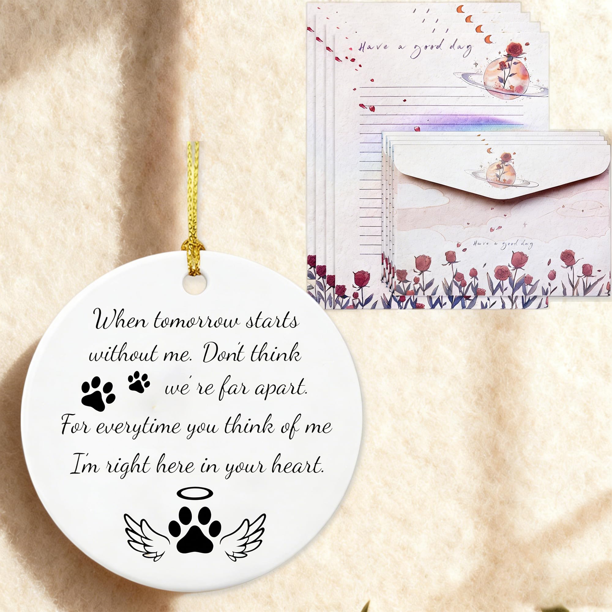 Dwuent White Pet Bereavement Gifts, Loss Of A Dog Gift, Pet Loss Gifts - Ceramic Keepsake Memorial Plaque For Beloved Pets, Dog/Cat Memorial Ornament (, 7.3Cm, Includes Envelope)