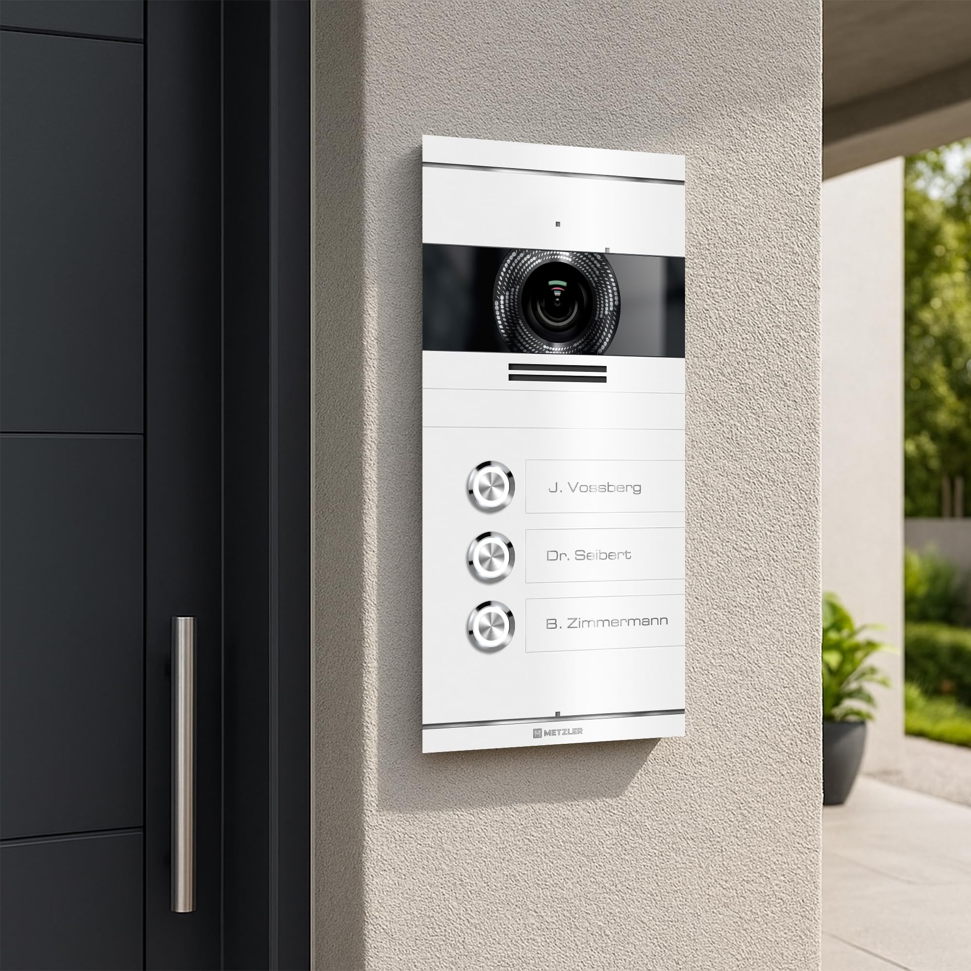 Metzler Video Türsprechanlage 3 Familienhaus | Türklingel mit Kamera FullHD | Opt. 7" Monitor | Smartphone App | Mit Anschluss für Türöffner | Anschluss: LAN POE | Verkehrsweiß | VDM10 2.0 Colson