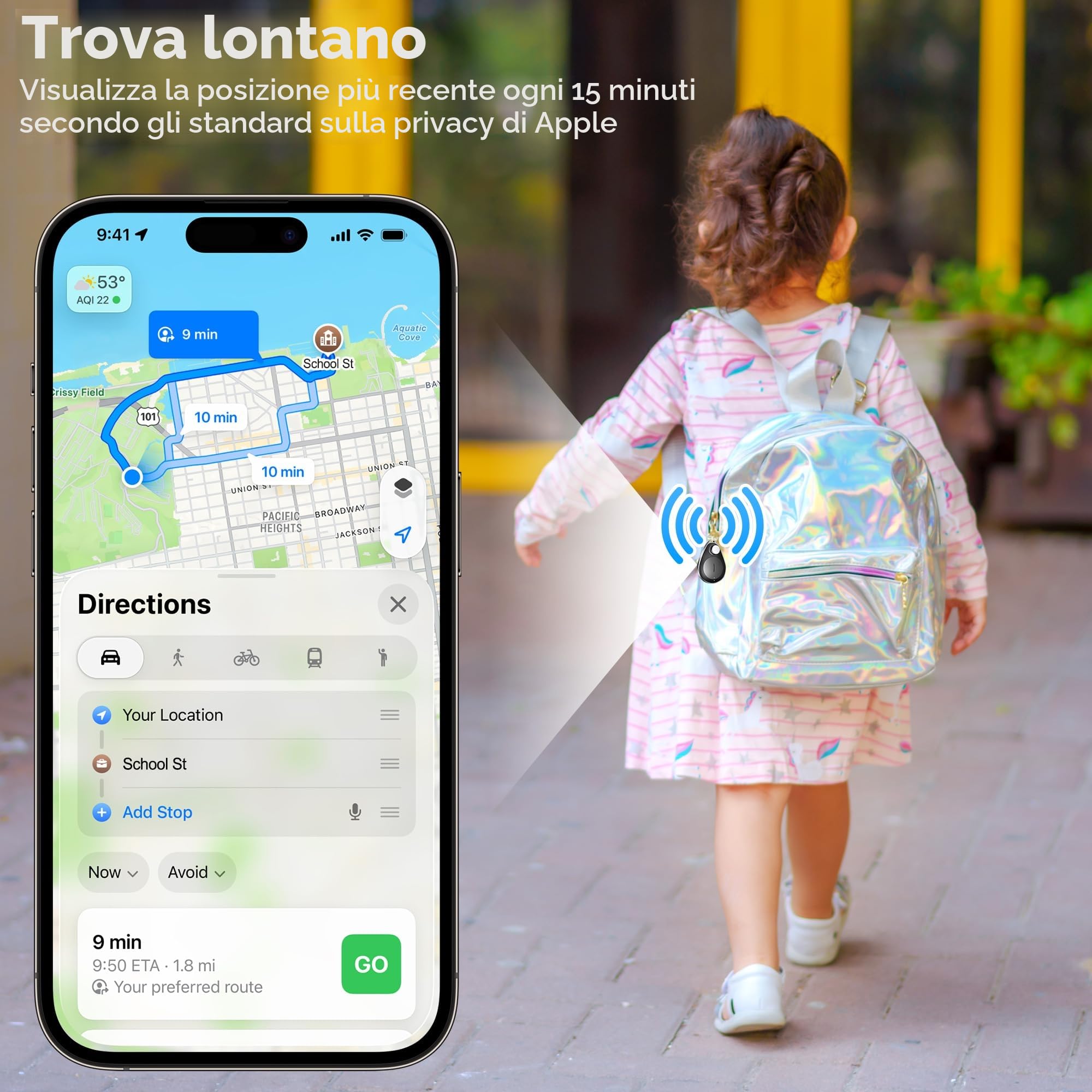 Utag - Localizzatore GPS per bambini, confezione da 4, etichetta di sicurezza, funziona con Apple Find My (solo iOS), modalità smarrito, dispositivo anti-rimozione con certificazione MFi