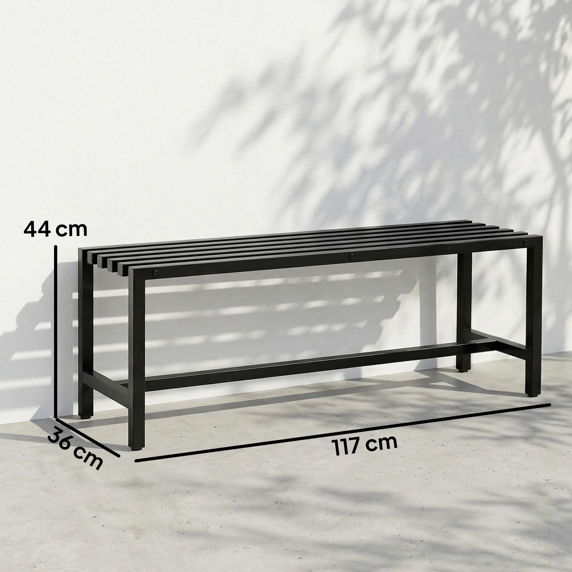 Outsunny Panchina da Esterno in Acciaio Zincato, Panchina da Giardino per 2 Persone, Seduta Senza Schienale con Piedini Regolabili, Design Industriale Moderno per Patio, Parco, Giardino, Nero
