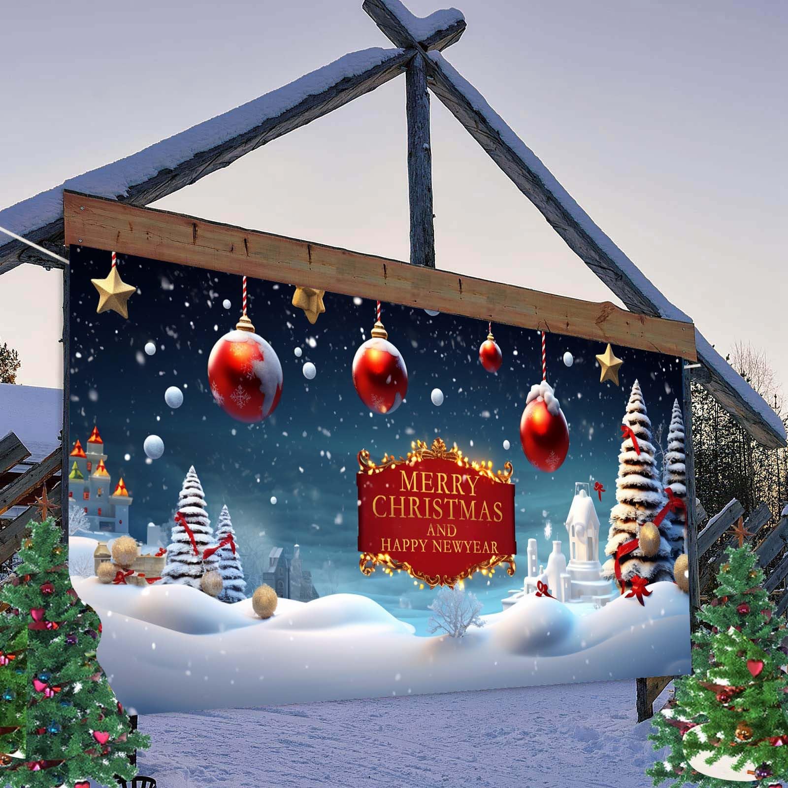 Cartel de graduación para árbol de Navidad, decoración de puerta de garaje, puerta de garaje, cubierta mural, 7 x 16 pies, letrero grande de feliz para fiestas de vacaciones