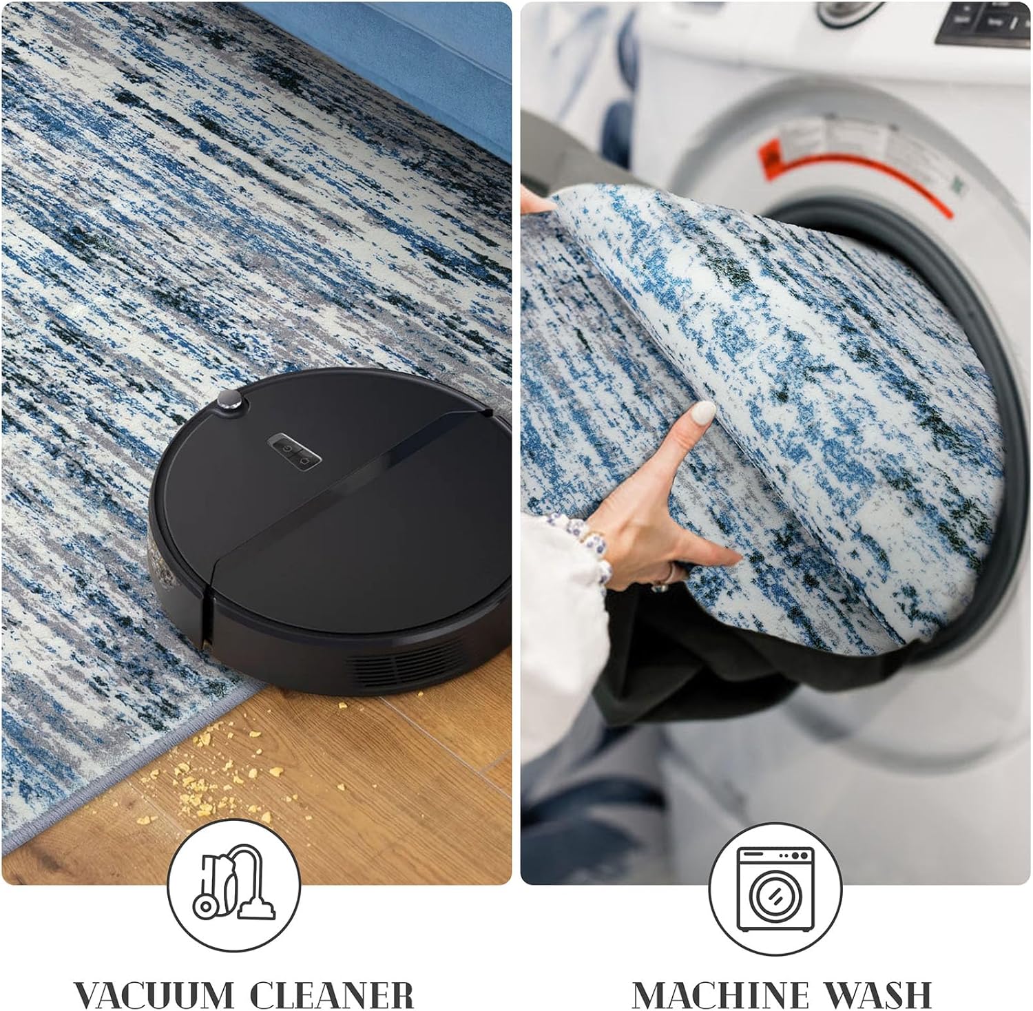 Modern Abstract Entryway Rug Indoor 2x3 Washable Rug Non-Slip Soft Small Area Rug Grey Blue White Kitchen Mats Thin Print Faux Wool Floor Carpet Throw Rugs for Entrance Bedroom Home Decor - Image 6