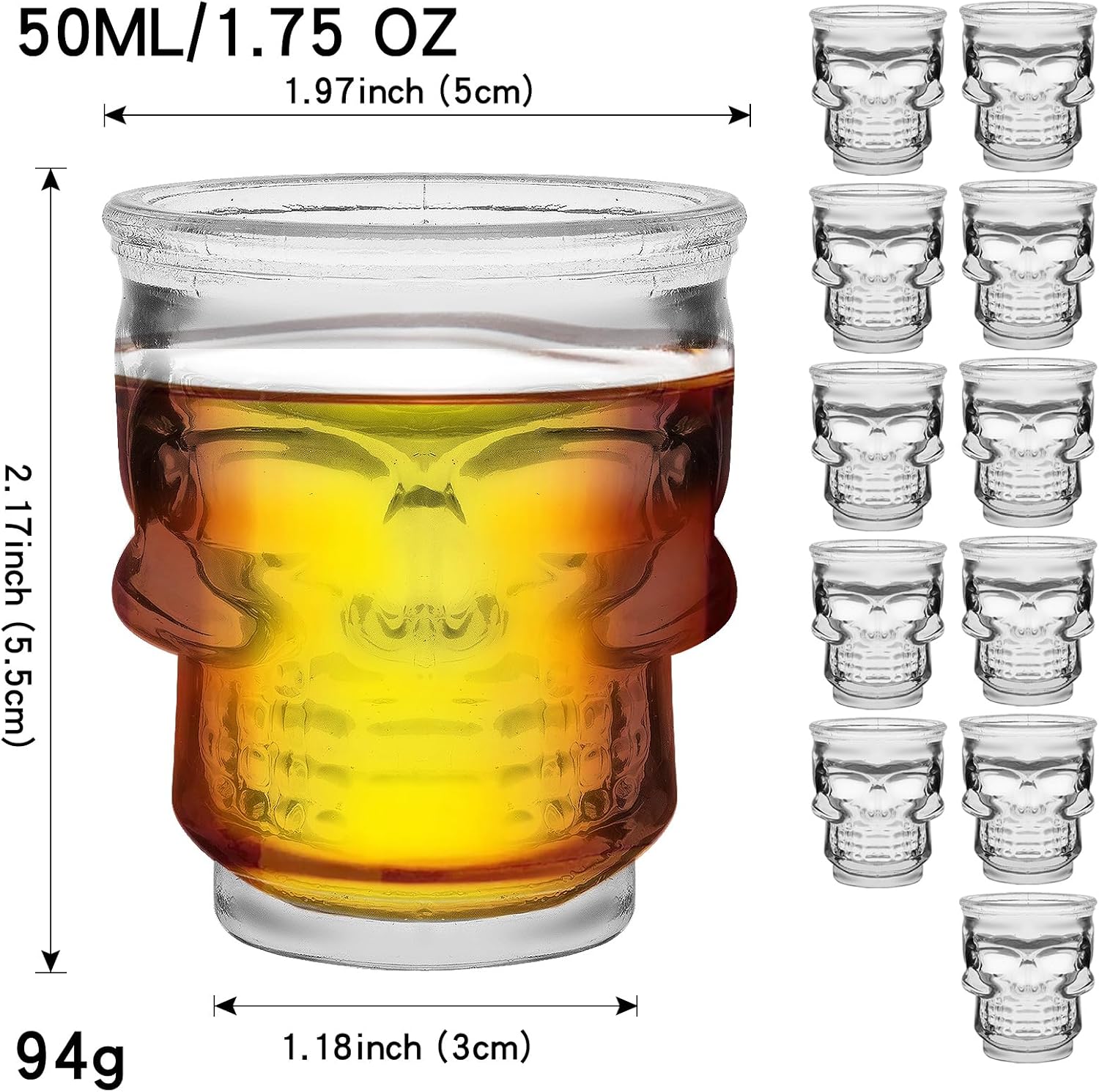 Skull Shot Glass Set - 50ml Freezer Safe Skull Glasses (12)