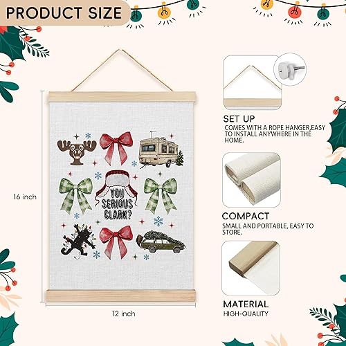Miniatura 2 de ZAQTS Arte de pared de Navidad, 12 x 16 pulgadas, divertidas decoraciones navideñas para pared, arte de pared con colgador de póster de madera,