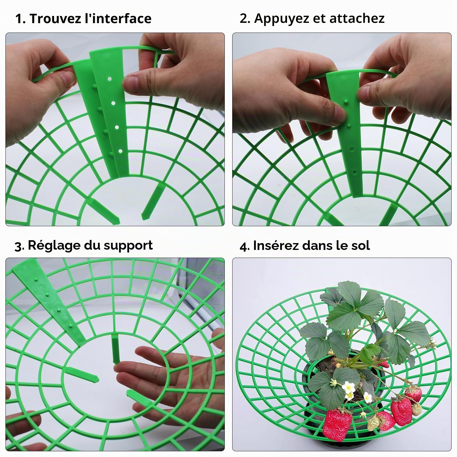 15 Pièces Support Fraisier, Plastique Amovible Supports pour Fraises Diamètre 30.6 cm Support de Culture de Fraises pour Fraise, Légume, Fleur, Plante (Vert)