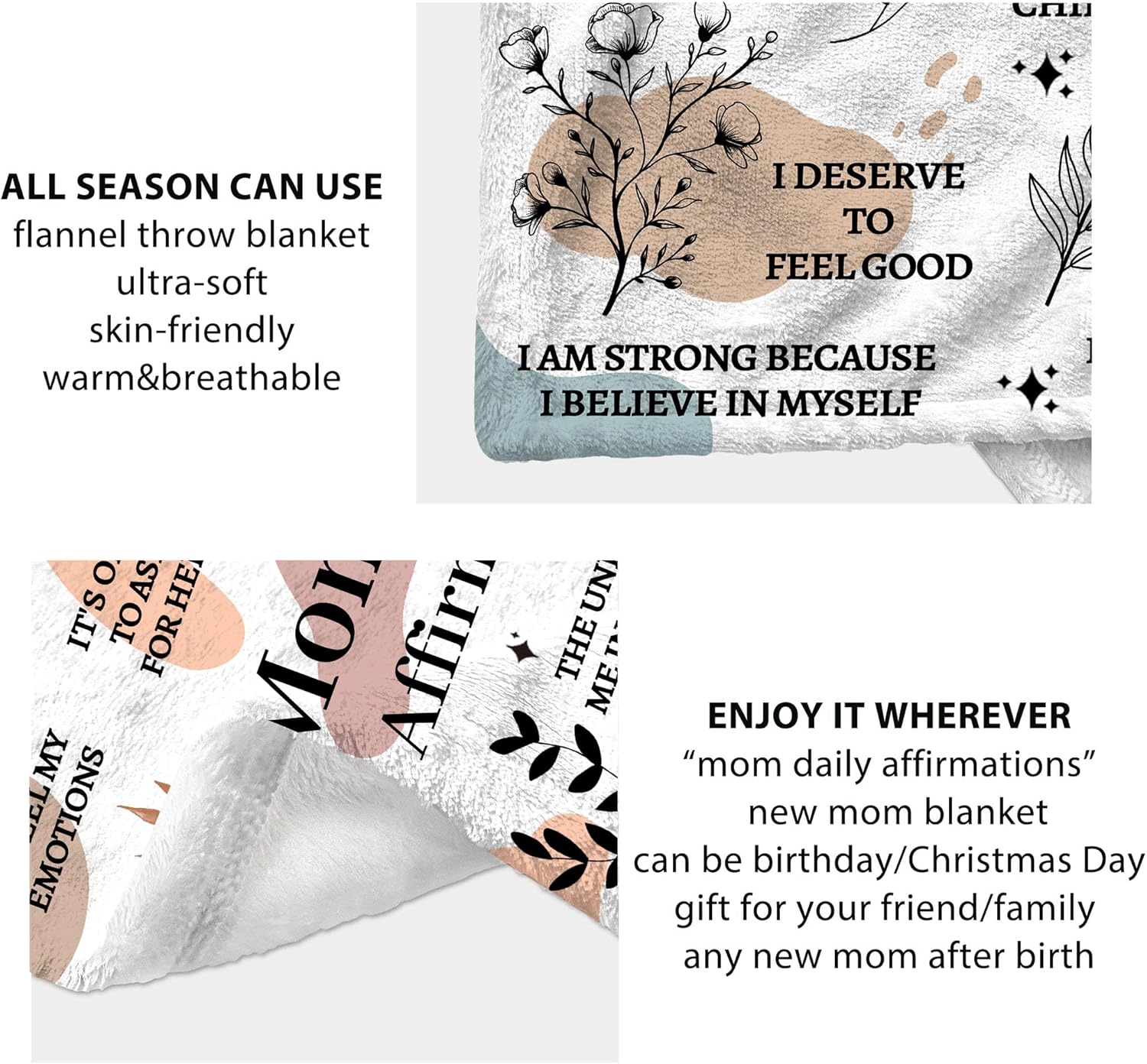 New Mom Gifts for Women, Gifts for Mother After Birth, New Mother Blanket, Mom Daily Affirmations Blanket 50" x 60" - Image 7