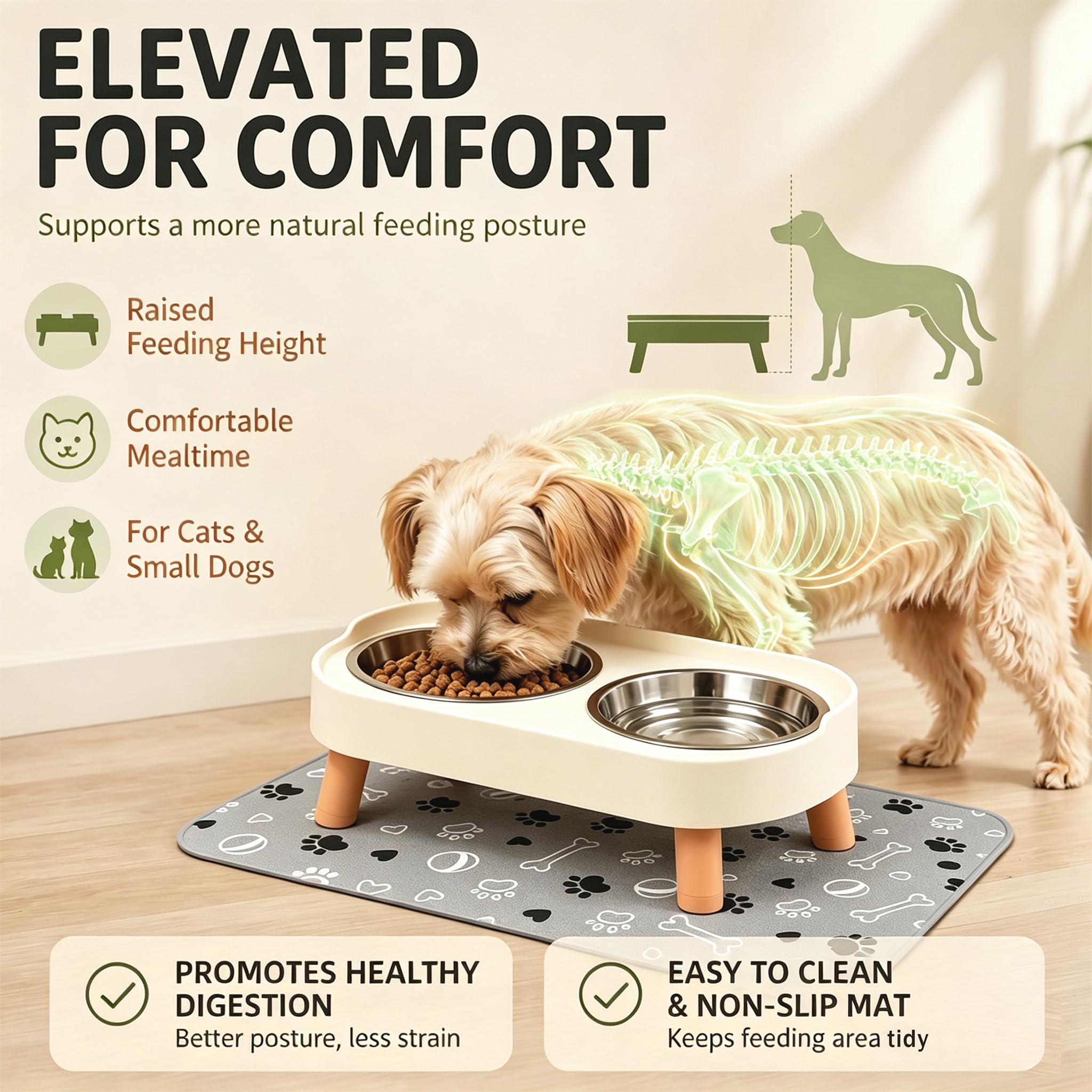 Erhöhte Hundenäpfe mit Matte, 2 Edelstahl für kleine Hunde unter 11,3 kg