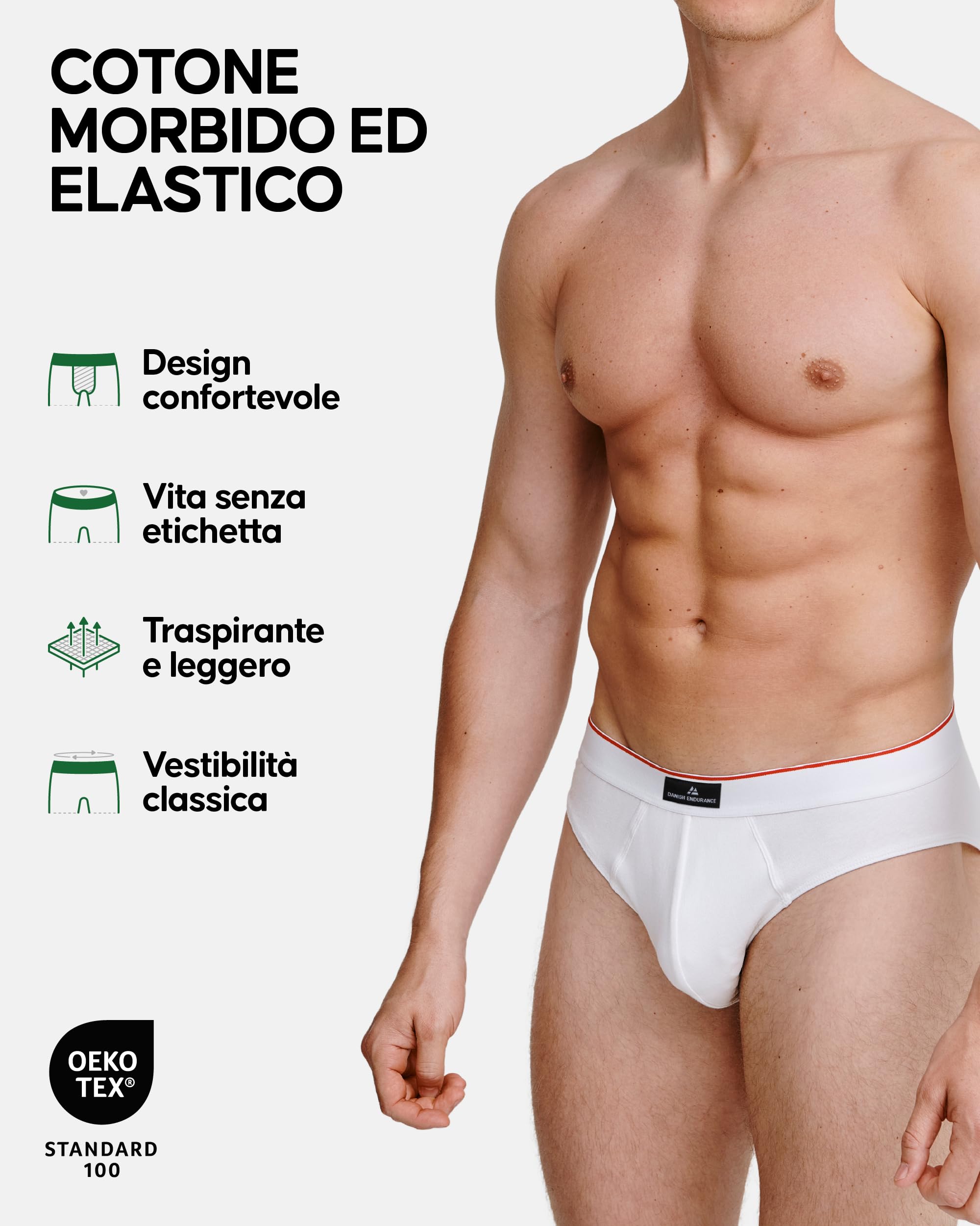 DANISH ENDURANCE Slip Uomo Cotone Elasticizzati, Mutande Uomo Senza Etichetta, Morbide e Traspiranti, 6 Paia