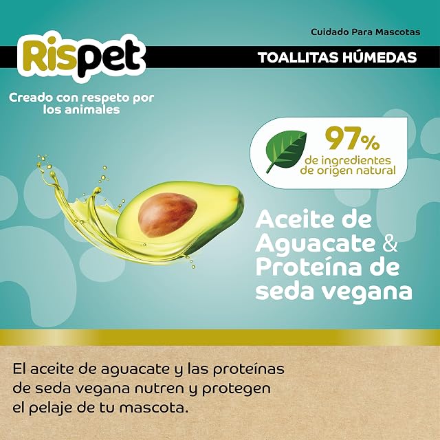 Foto 3 de 6 de Rispet Toallitas XL Aguacate y Seda, para el Manto de Perros, Gatos y Mascotas, 54 toallitas