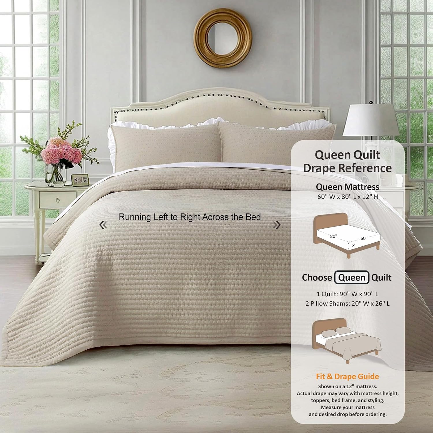 KASENTEX Queen Quilt Set 90x90, Soft Washed 3-Layer Lightweight image 2