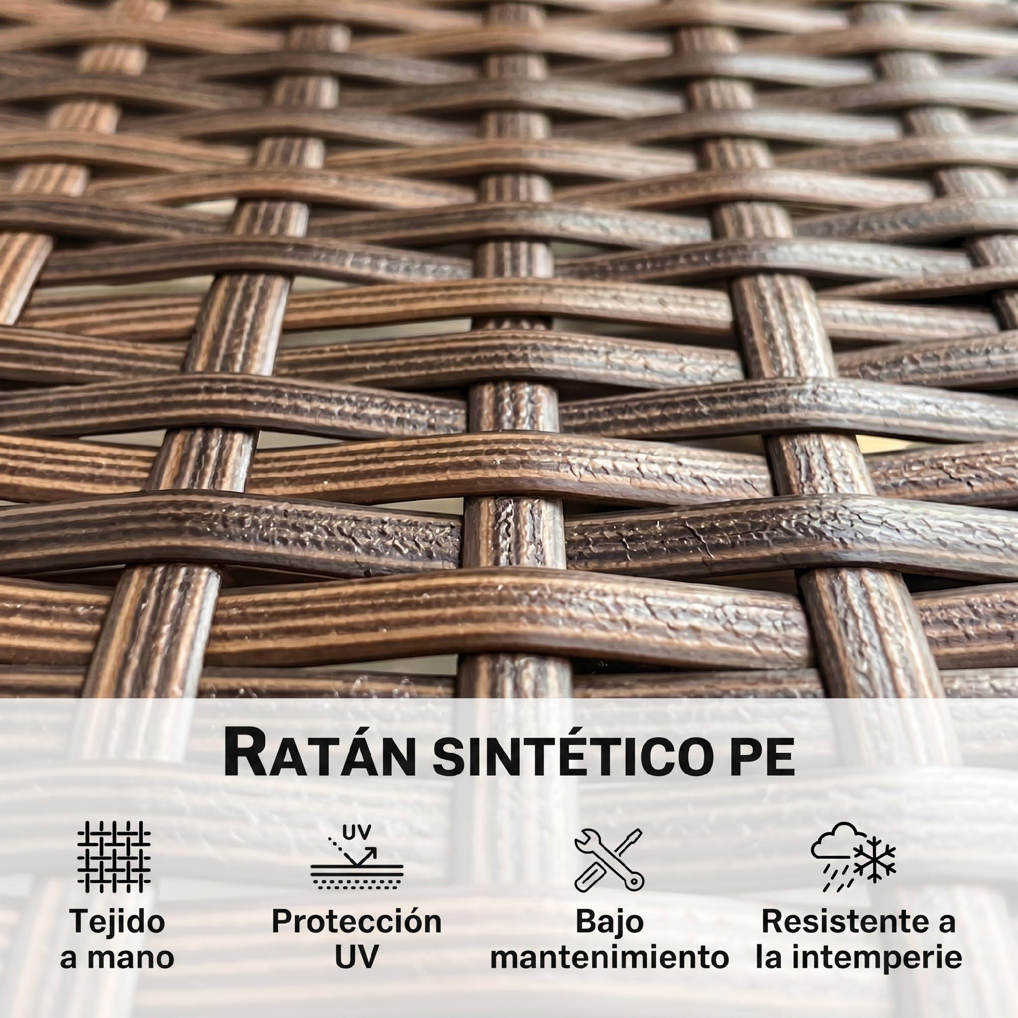 Outsunny Sofá Exterior de Ratán de 2 Plazas, Sofá de Jardín Exterior con Cojín Lavable, Estructura de Acero, para Balcón, Porche, Patio, Caqui